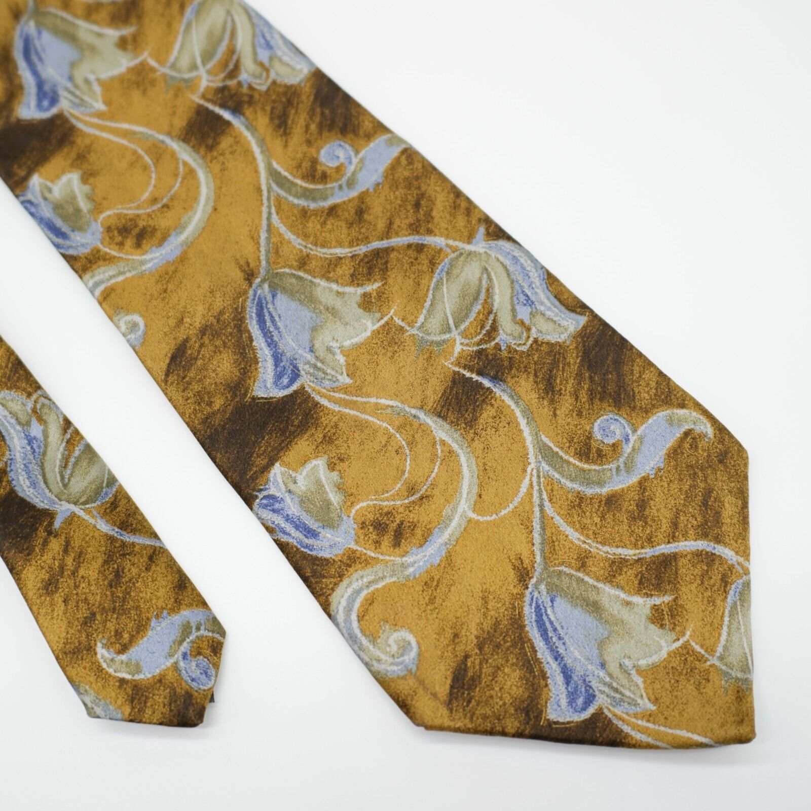 Zylos George Machado Zylos George Machado Yellow Tan Floral Print Wide Silk Tie Size ONE SIZE - 1 Thumbnail