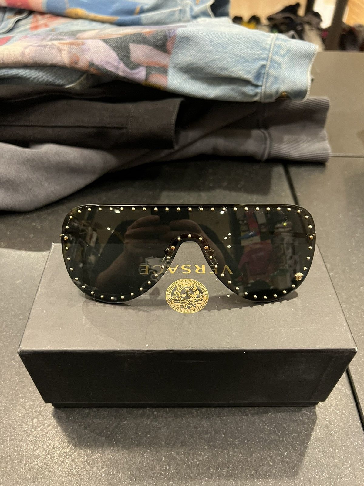 Versace Versace Black Gold Studs Sunglasses Size ONE SIZE - 3 Thumbnail
