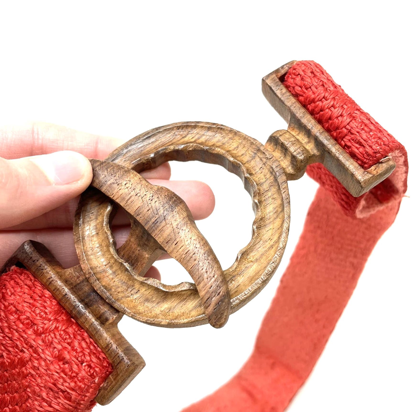 Vintage VINTAGE 1950s Womens Belt Size 30 Carved Wood Buckle Woven Nautical Theme Red J24 Belt Womens Red Vintage 1950s Size ONE SIZE - 5 Thumbnail