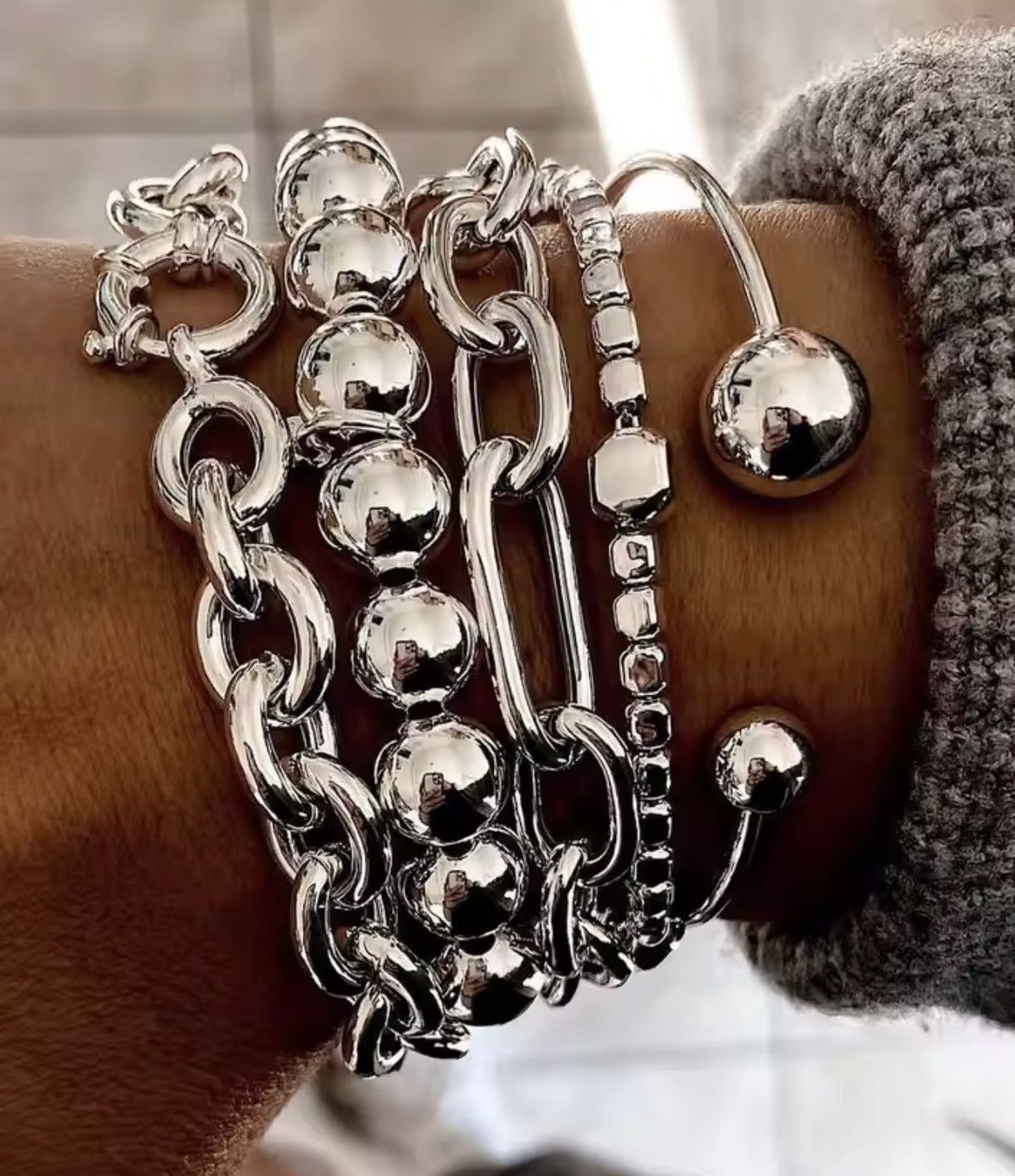 Japanese Brand 5pc High-Polish Bracelet Set - Industrial Stack Size ONE SIZE - 3 Thumbnail