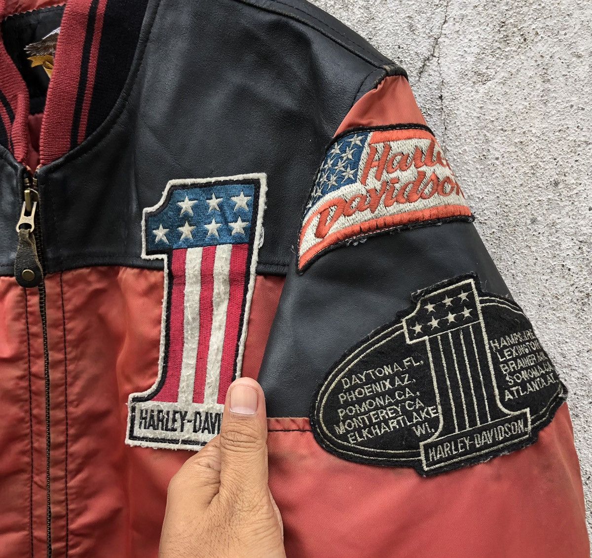 Harley Davidson Vintage Harley Davidson Racing Cowhide/Nylon Bomber Jacket Size US M / EU 48-50 / 2 - 4 Thumbnail
