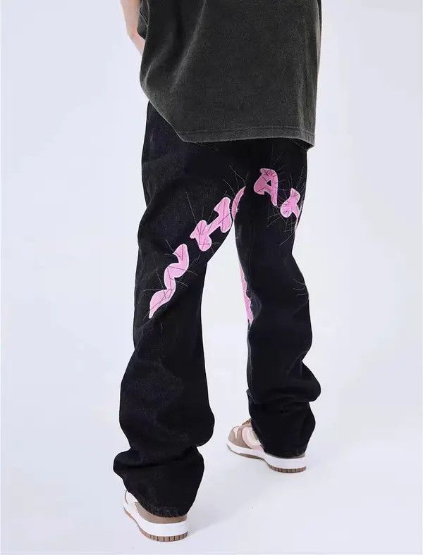 VIBE Loose Heartbreaker Line Applique Hip Hop Micro Flare Jeans Size US 30 / EU 46 - 5 Thumbnail