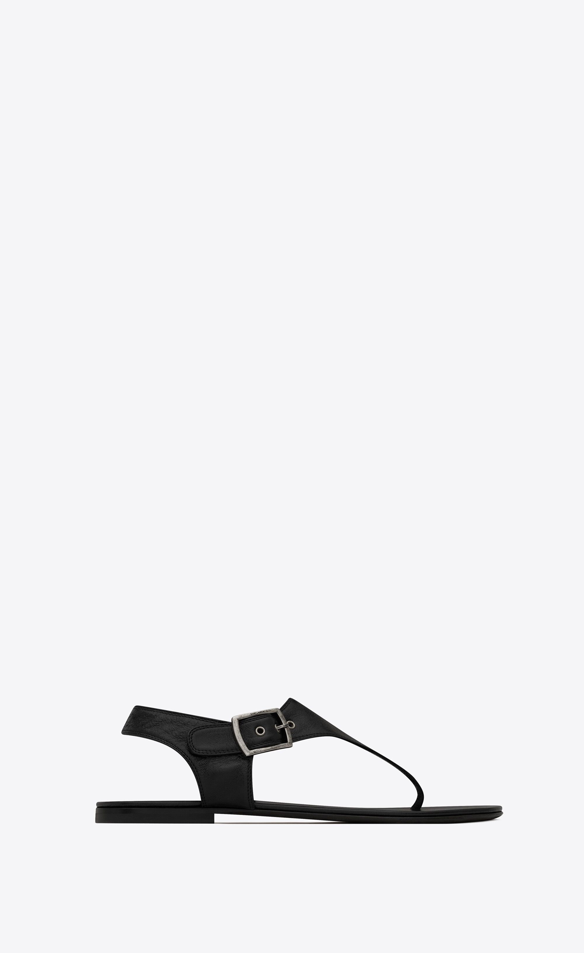 Saint Laurent Paris o1s1wg111224 Caleb Flat Sandals in Smooth Leather in Black Size US 7 / IT 37 - 1 Thumbnail