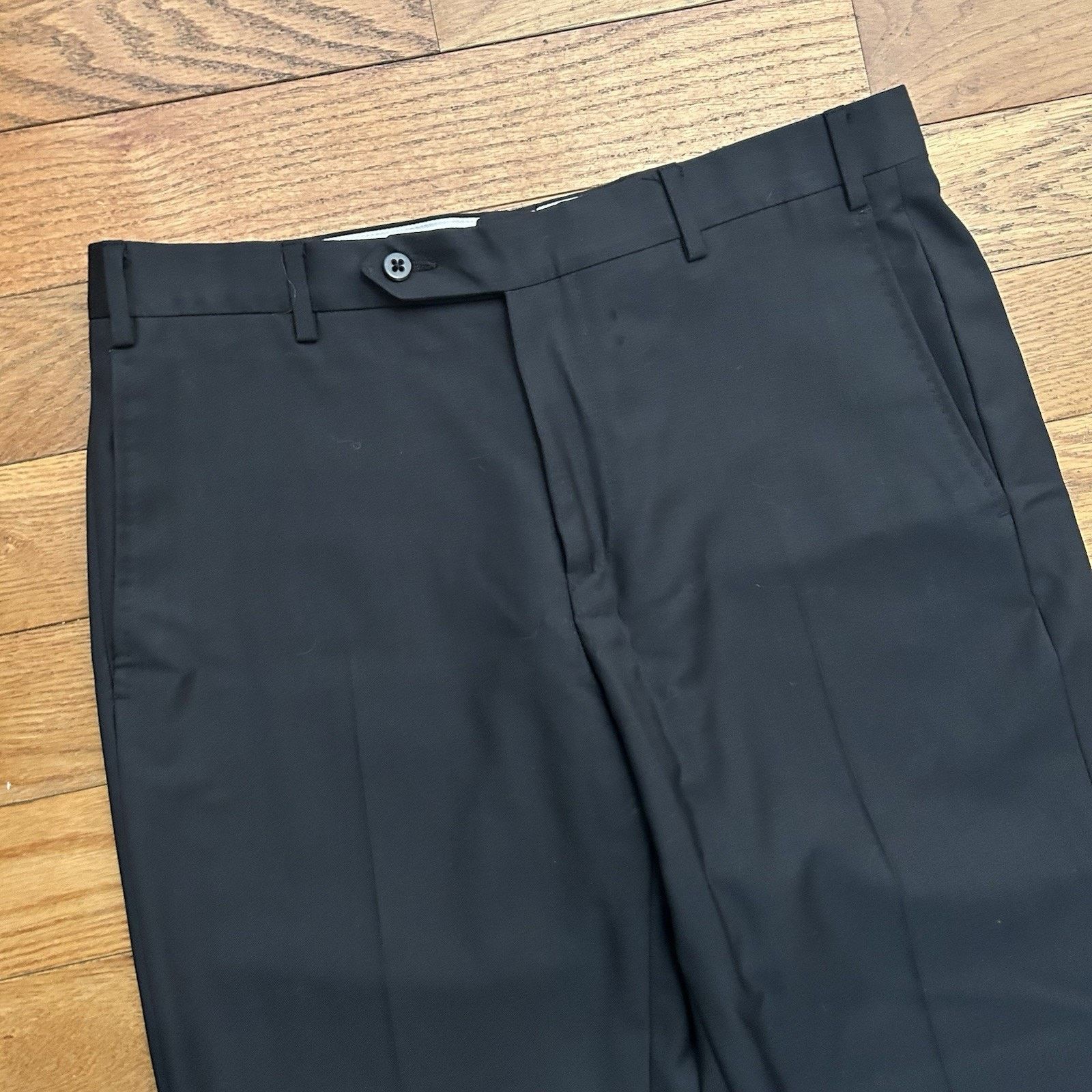 Zanella Devon Black 100% Wool Pleated Trousers Suit Pants 33x29 Size US 33 - 2 Thumbnail