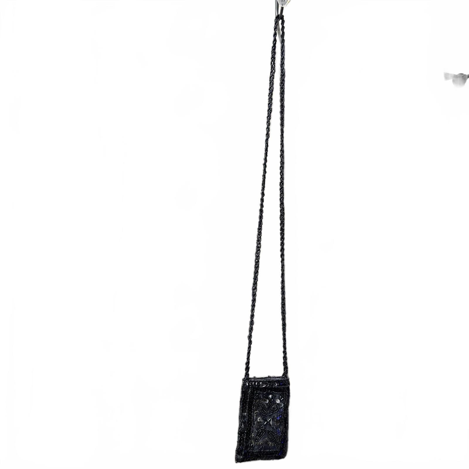 Unknown London Elegant Black Beaded Evening Bag with Long Chain Strap Size ONE SIZE - 2 Thumbnail
