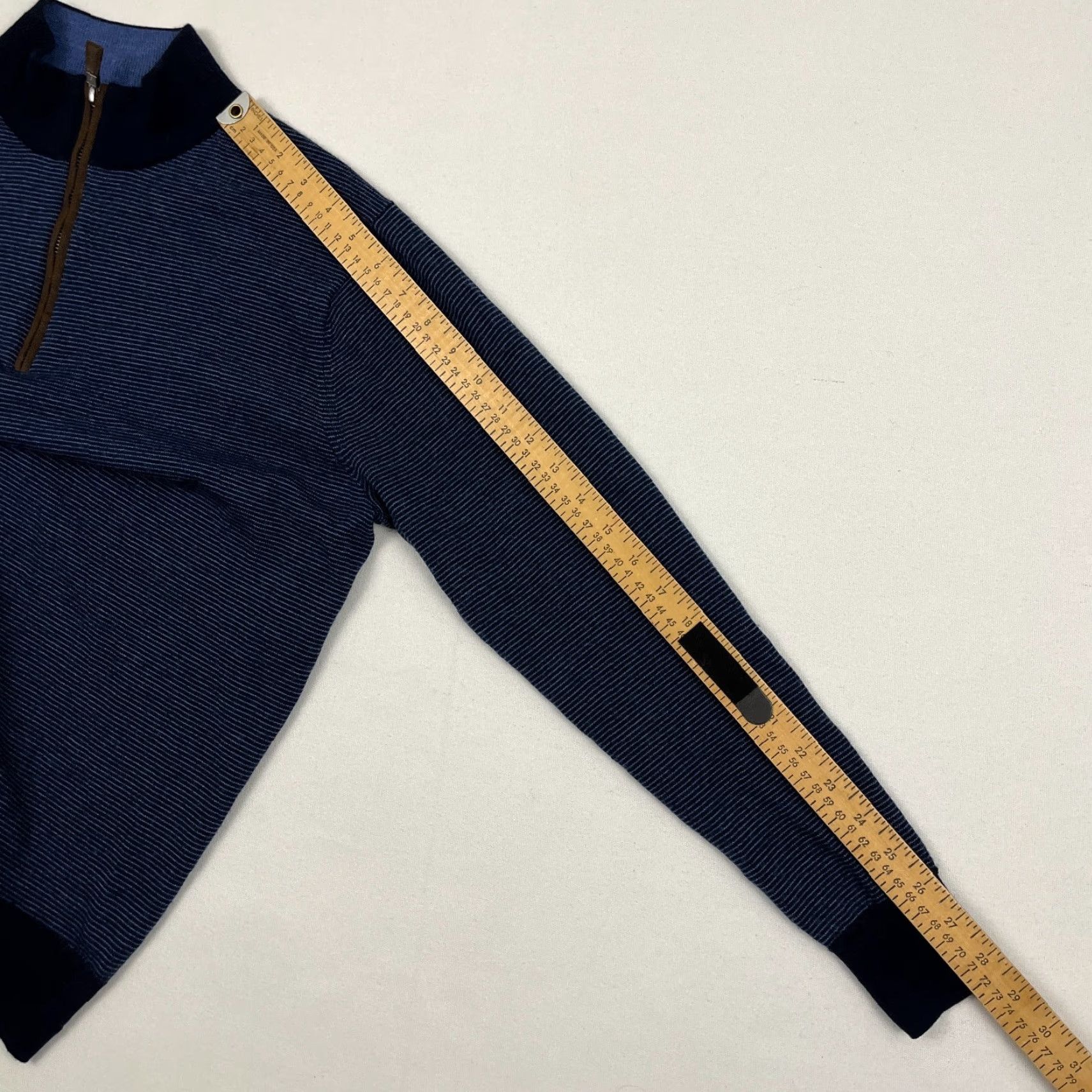 Peter Millar Peter Millar Crown Sweater Men M Blue Merino Wool Needle Stripe Quarter Zip Golf Size US M / EU 48-50 / 2 - 6 Thumbnail