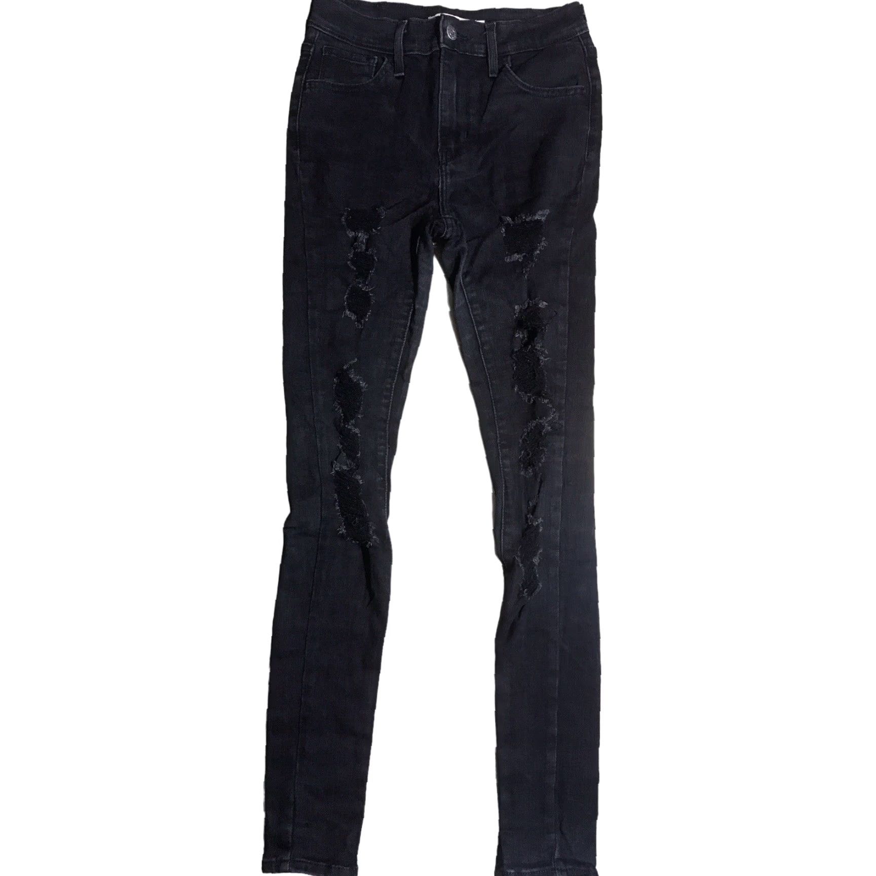 Levi's Levi's 720 Super High Rise Skinny Jeans Womens Black Denim 25x30 Distressed Slim Stretch 5-Pocket Bohemian Festival Long Inseam 30"} Size 42" / US 20 - 2 Thumbnail