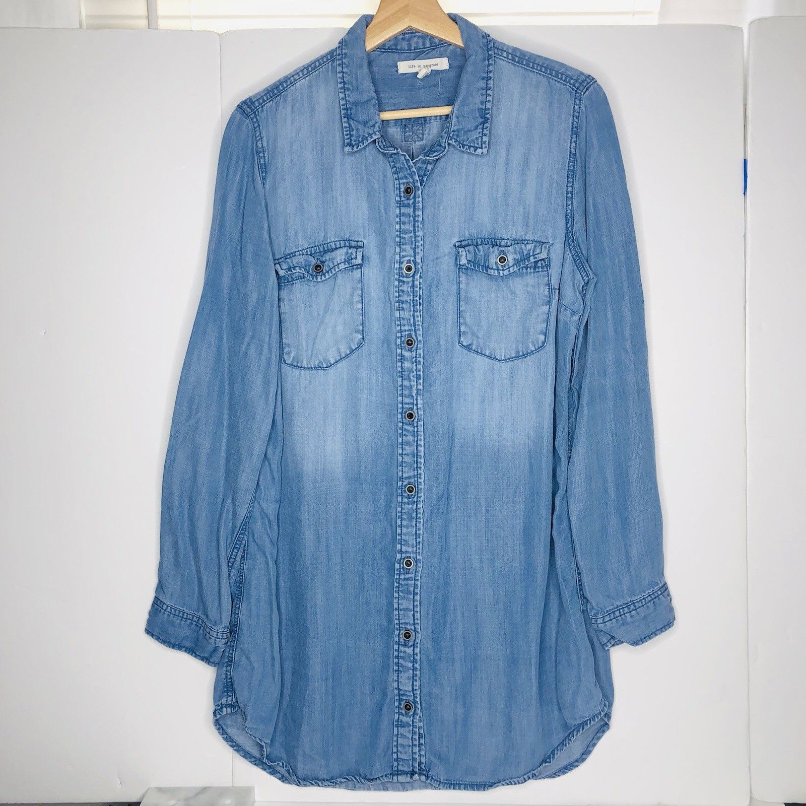 Other Life in Progress Chambray Top Shirt Dress Shacket Size L Size L / US 10 / IT 46 - 3 Thumbnail