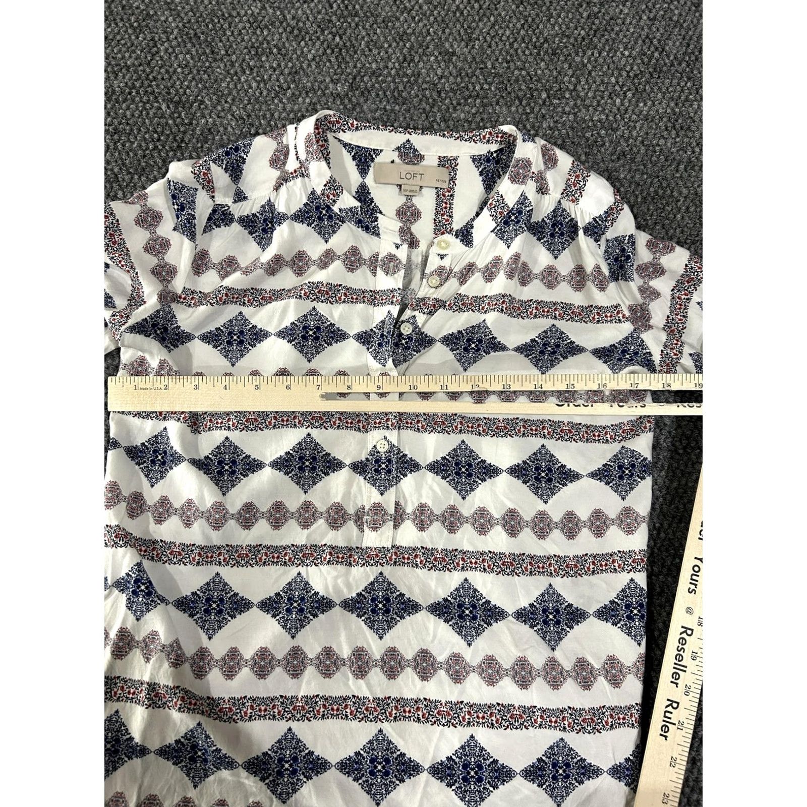 Loft LOFT Shirt Womens XS Petite White Blue Boho Print Rayon Long Sleeve Shirt Size XS / US 0-2 / IT 36-38 - 5 Thumbnail