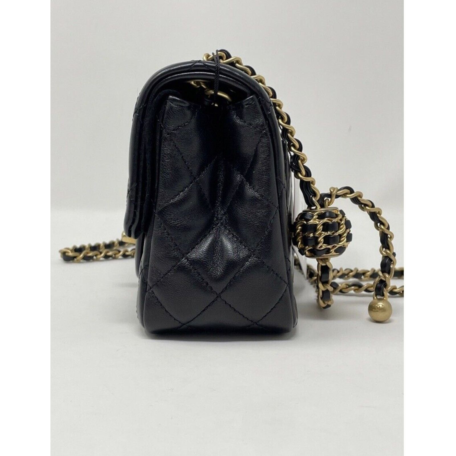 Chanel CHANEL 2022 Black Mini Square Pearl Crush Lambskin Flap Bag Size ONE SIZE - 10 Thumbnail