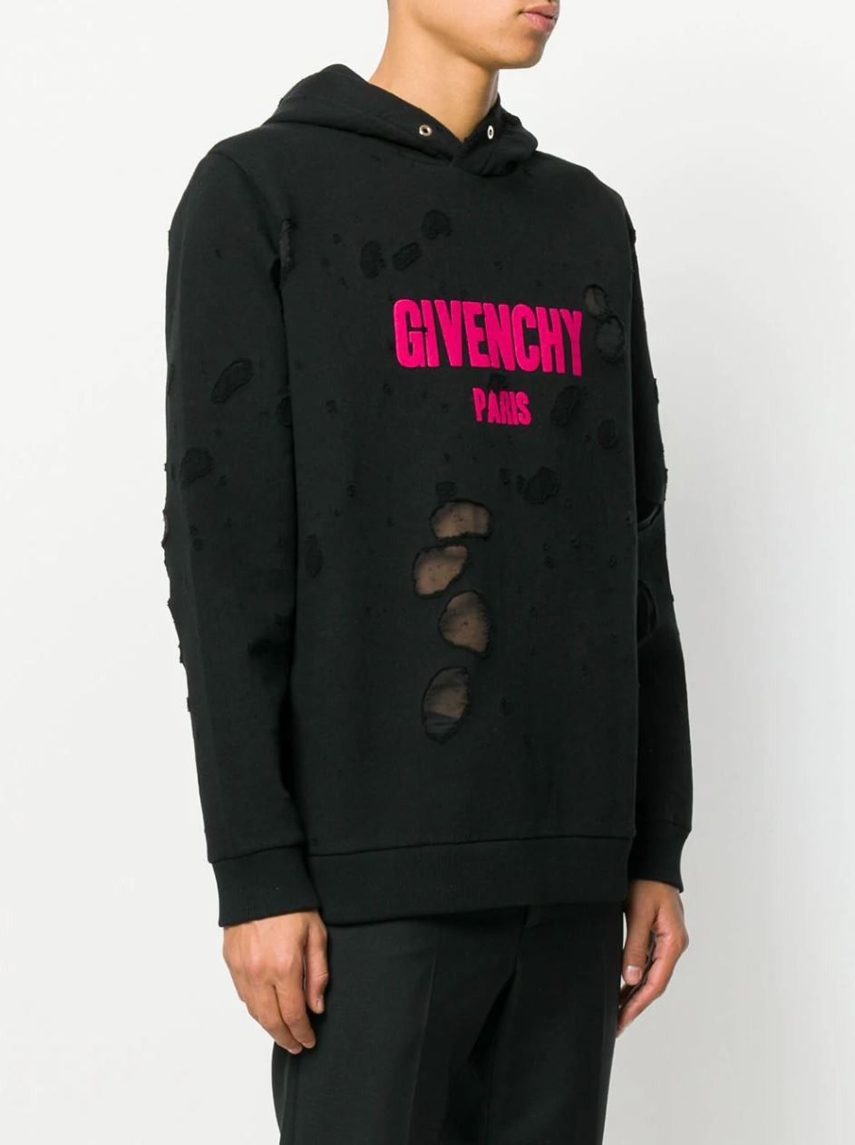Givenchy Black Fuchsia Destroyed Logo Hoodie Size US M / EU 48-50 / 2 - 2 Thumbnail