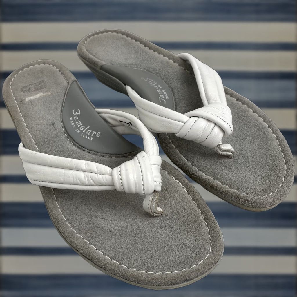 Vintage Famolare White Leather Thong Sandals Size 8 Casual Travel 90's Womens