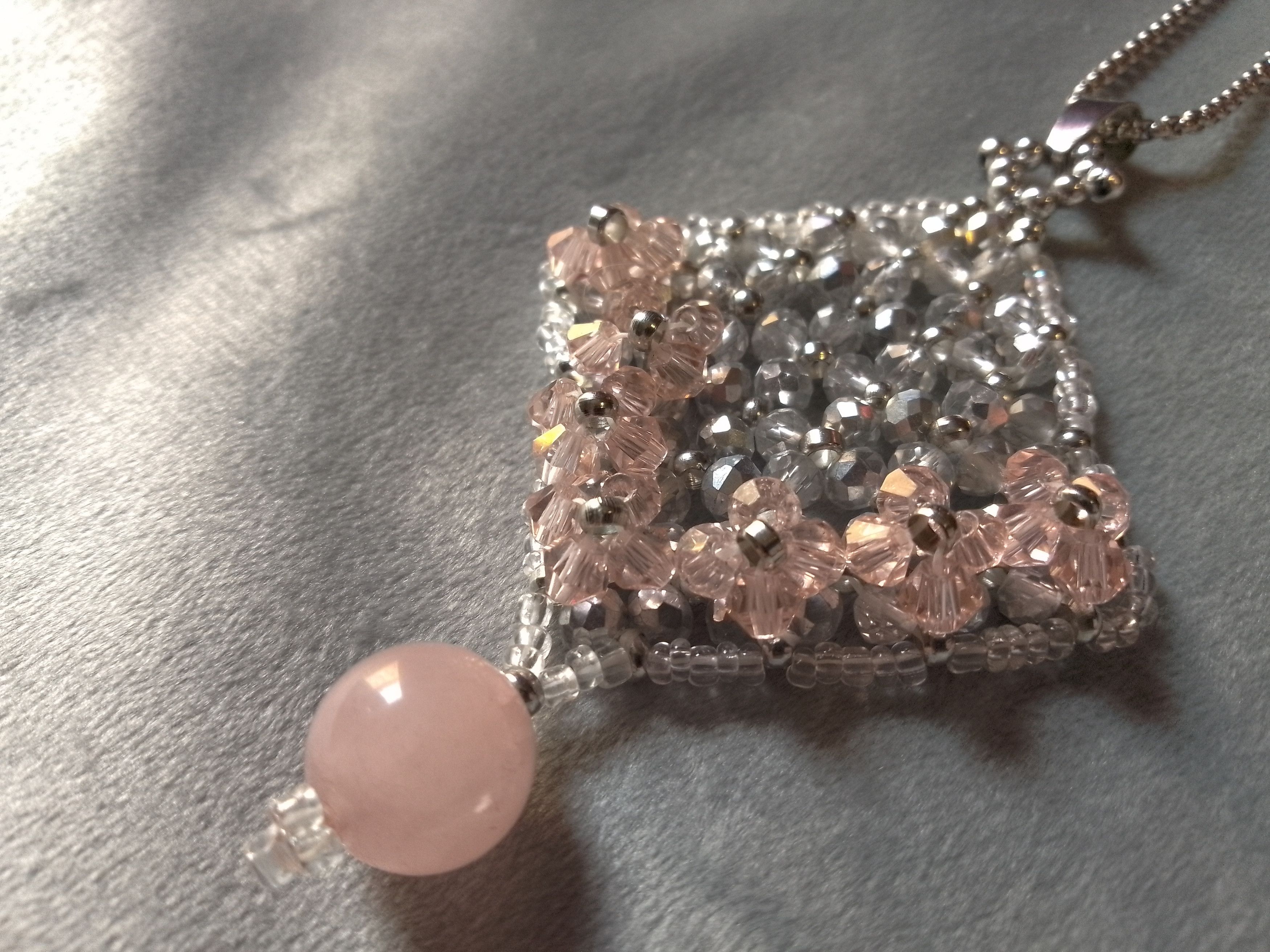 Handmade Long Necklace/ Talisman Pendant in Crystal Rose quartz Size ONE SIZE - 5 Thumbnail