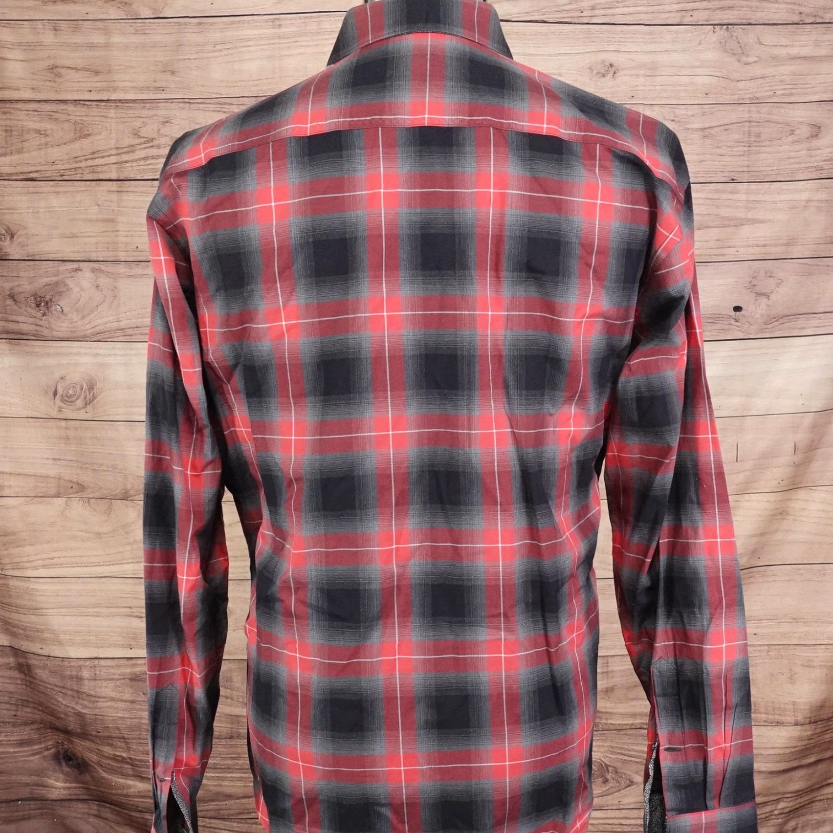 BUGATCHI VINTAGE Bugatchi Shirt Mens Large Red Black Plaid Cotton Button-Up Long Sleeve Casual Dress Size US L / EU 52-54 / 3 - 5 Thumbnail