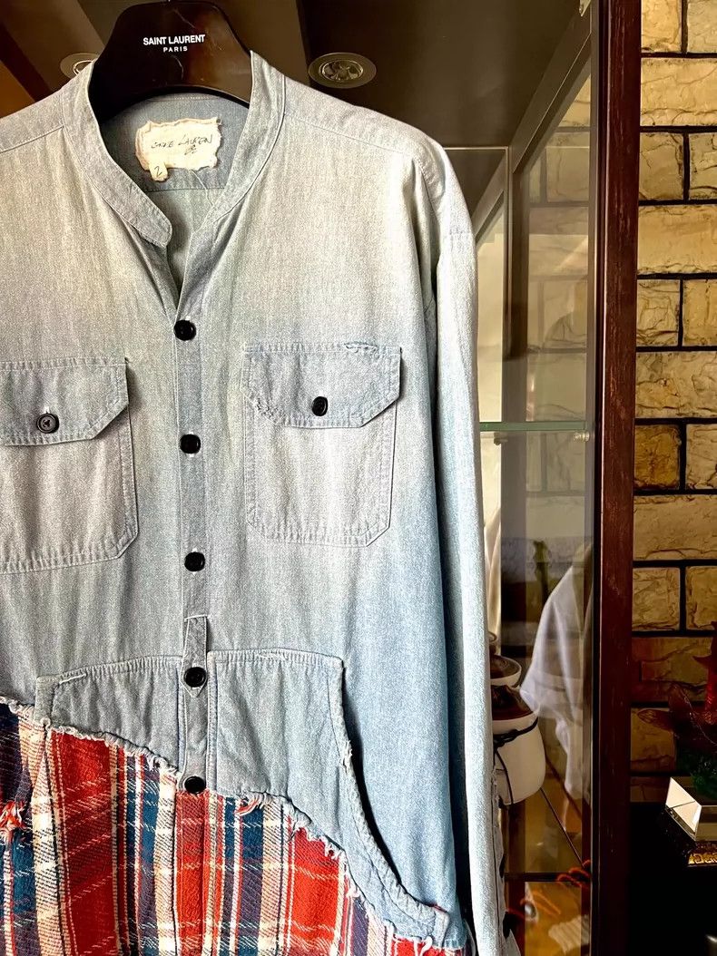 Greg Lauren greg lauren size 2Blue orange denim flannel fringe splicing Size US M / EU 48-50 / 2 - 2 Thumbnail