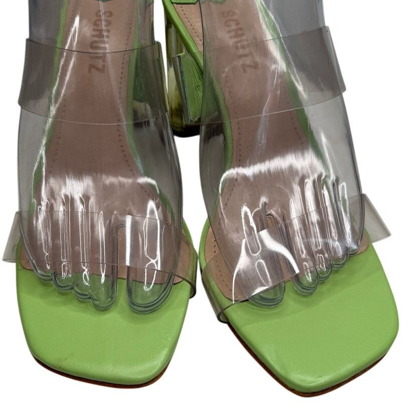 SCHUTZ NEW Schutz Ariella Leather & Acrylic Heel Sandal Neon Green Size US 6.5 / IT 36.5 - 4 Thumbnail