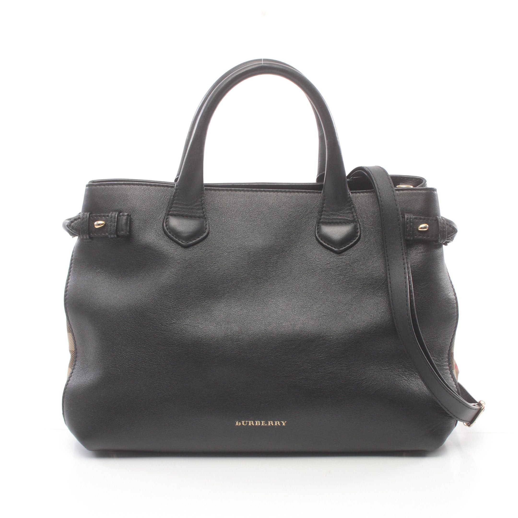 Burberry Burberry House Check Handbag Leather Canvas Black Beige Multicolor Size ONE SIZE - 1 Thumbnail