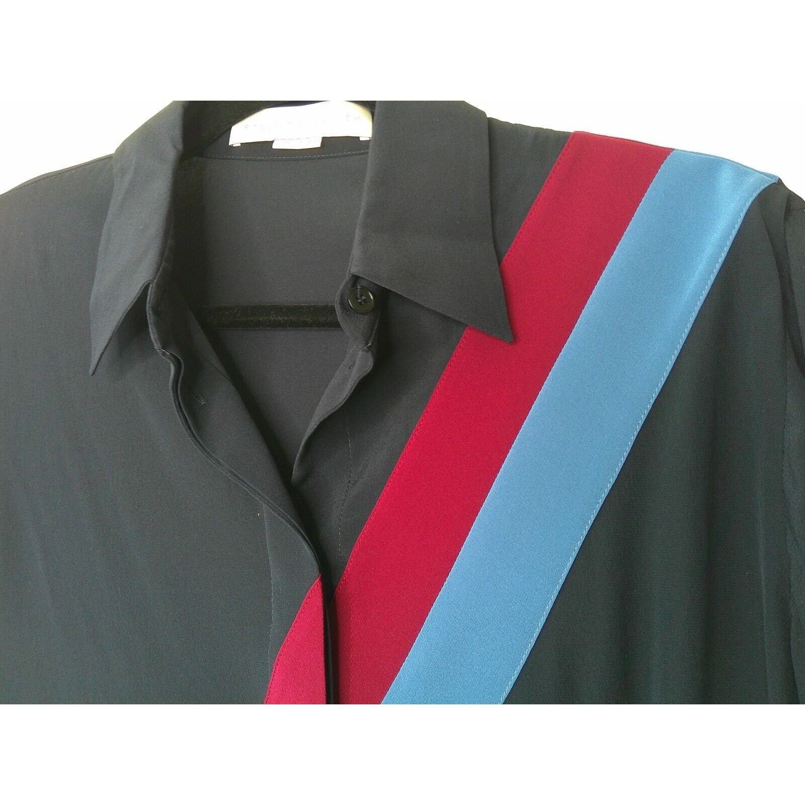 Stella McCartney Stella McCartney Silk Black Blue Red Stripe Button Blouse Size M / US 6-8 / IT 42-44 - 4 Thumbnail