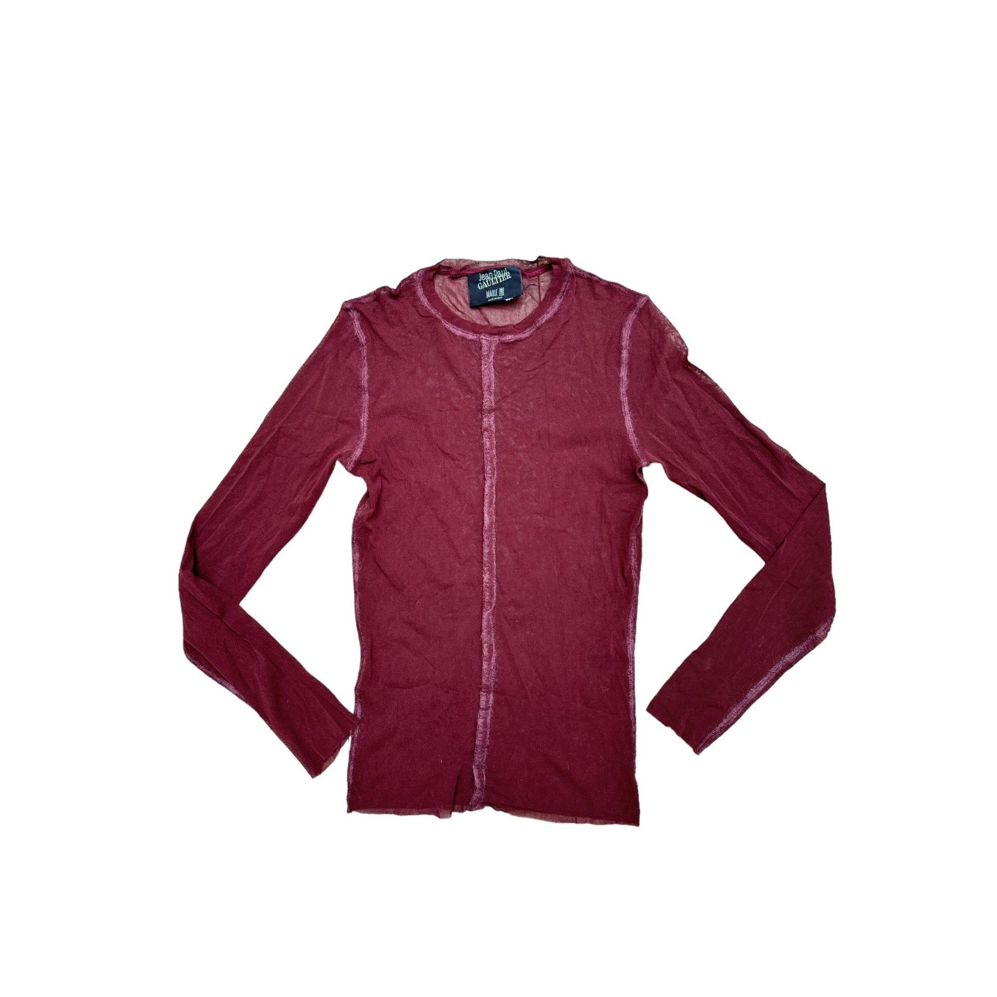 Jean Paul Gaultier Burgundy Sheer Long Sleeve T-Shirt