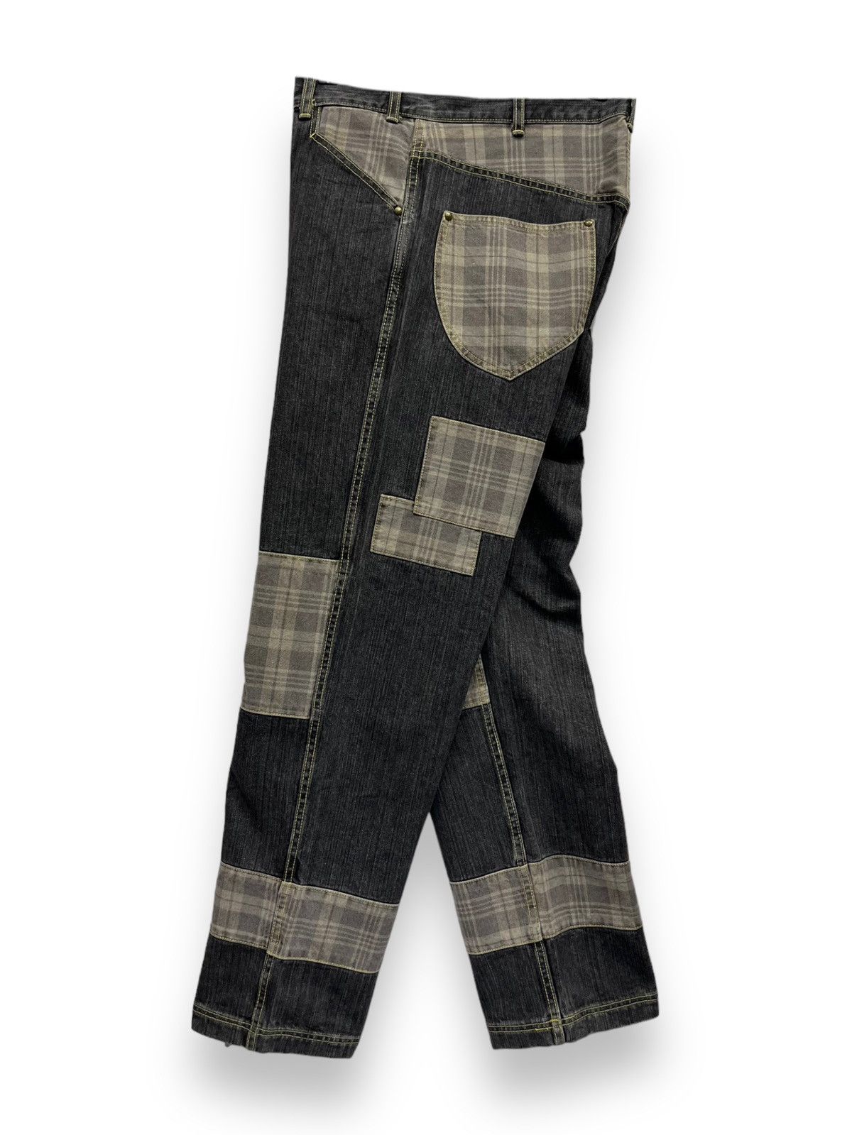 Japanese Brand HIPHOP BAGGY💥CENSORED SENTIENT Nova Check Patchwork Denim💥 Size US 32 / EU 48 - 2 Thumbnail
