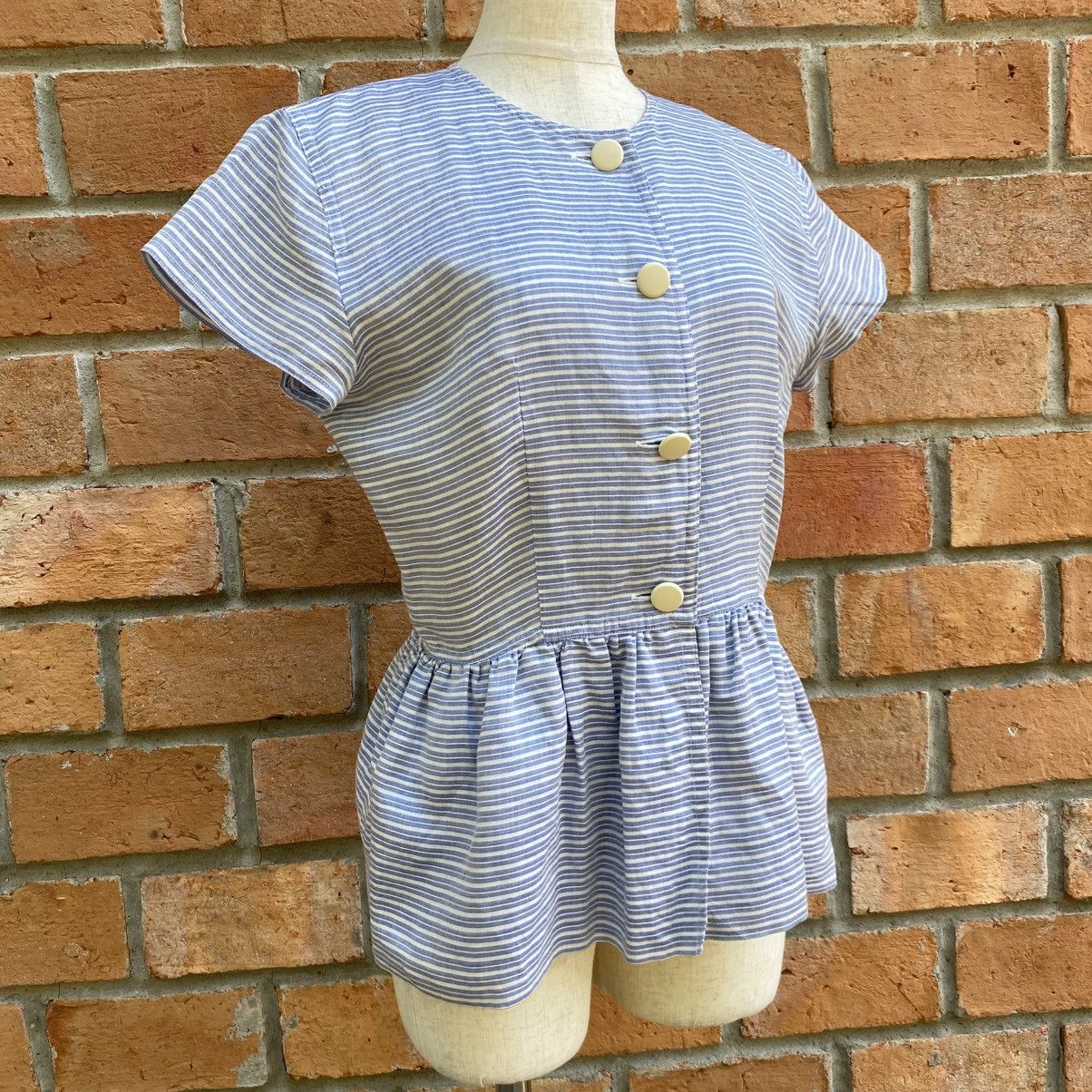 Givenchy Givenchy Blue Striped Peplum Button-Down Top Size S / US 4 / IT 40 - 14 Thumbnail