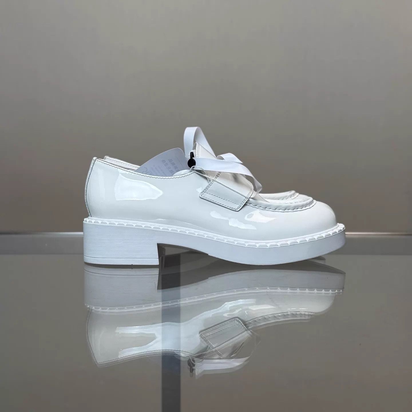 Prada Prada Chocolate White Patent Leather Loafer 38 New Size US 7.5 / IT 37.5 - 3 Thumbnail