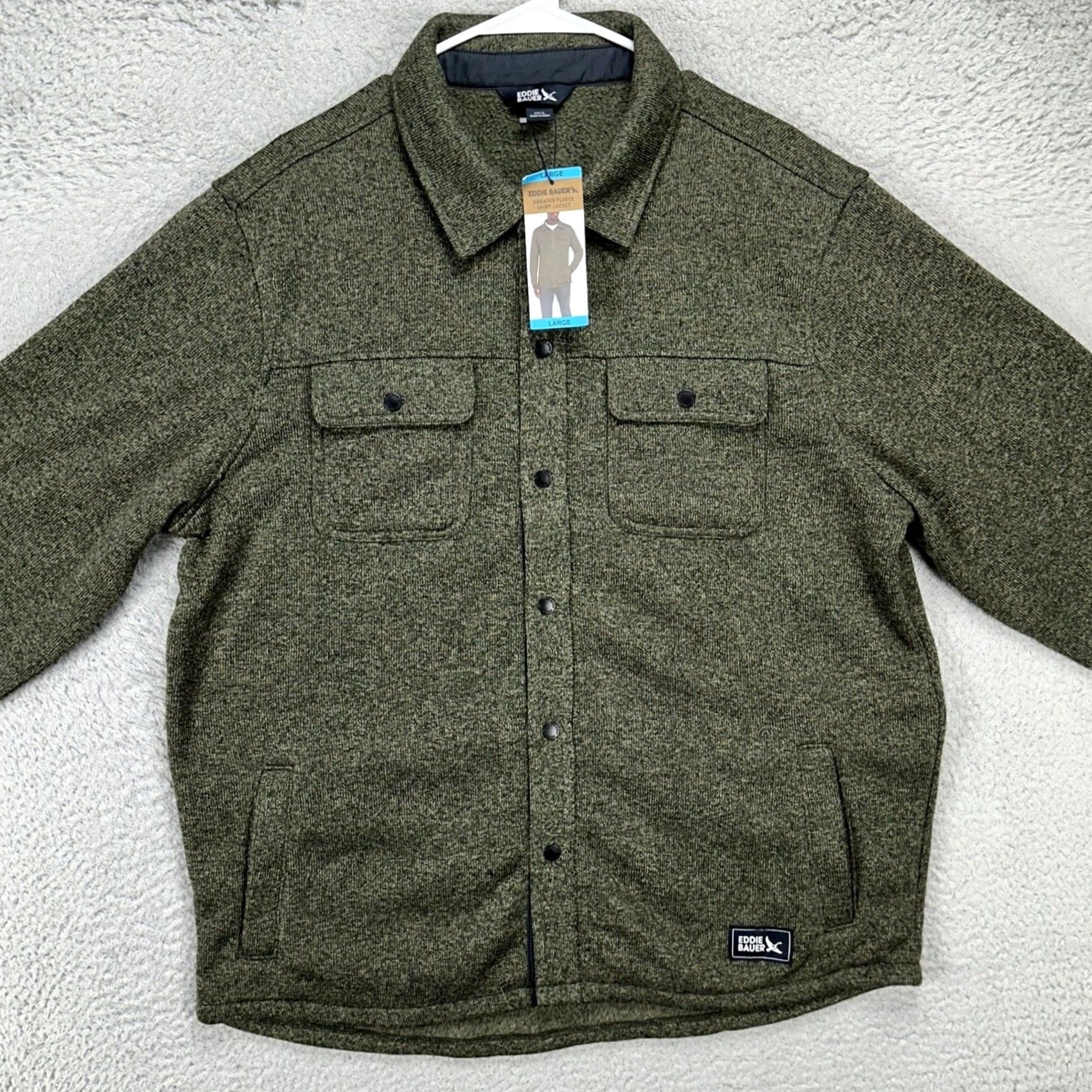 Eddie Bauer Eddie Bauer Men Fleece Sweater Jacket Large Olive Green Button Flap Pockets NEW Size US L / EU 52-54 / 3 - 3 Thumbnail