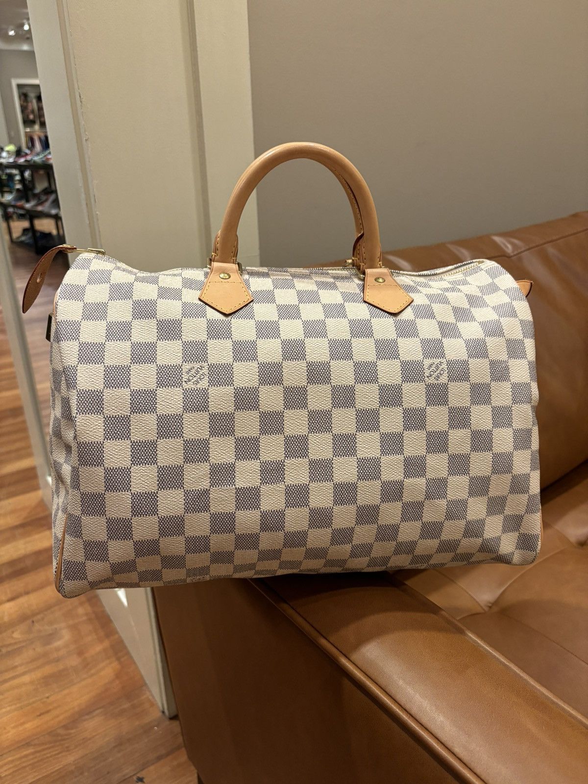 Pre-owned Louis Vuitton Speedy 35 Damier Cream Duffle Bag