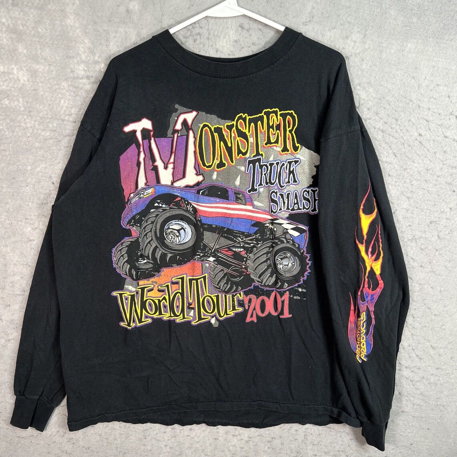 image of Vintage 2001 Ford Monster Truck Smash World Tour T Shirt Adult XL Black Mens in White