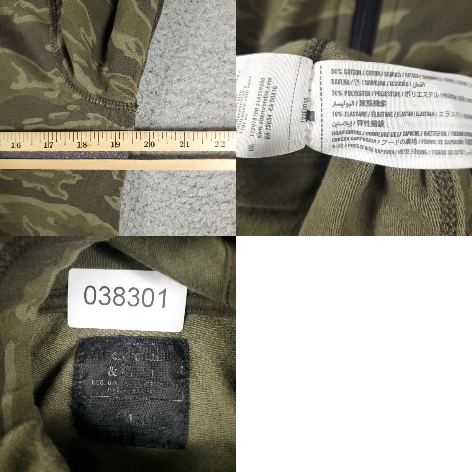 Abercrombie & Fitch Abercrombie & Fitch Camouflage Hoodie Full Zip Men’s XS Beige Cotton Blend Fleece Size US XS / EU 42 / 0 - 8 Thumbnail