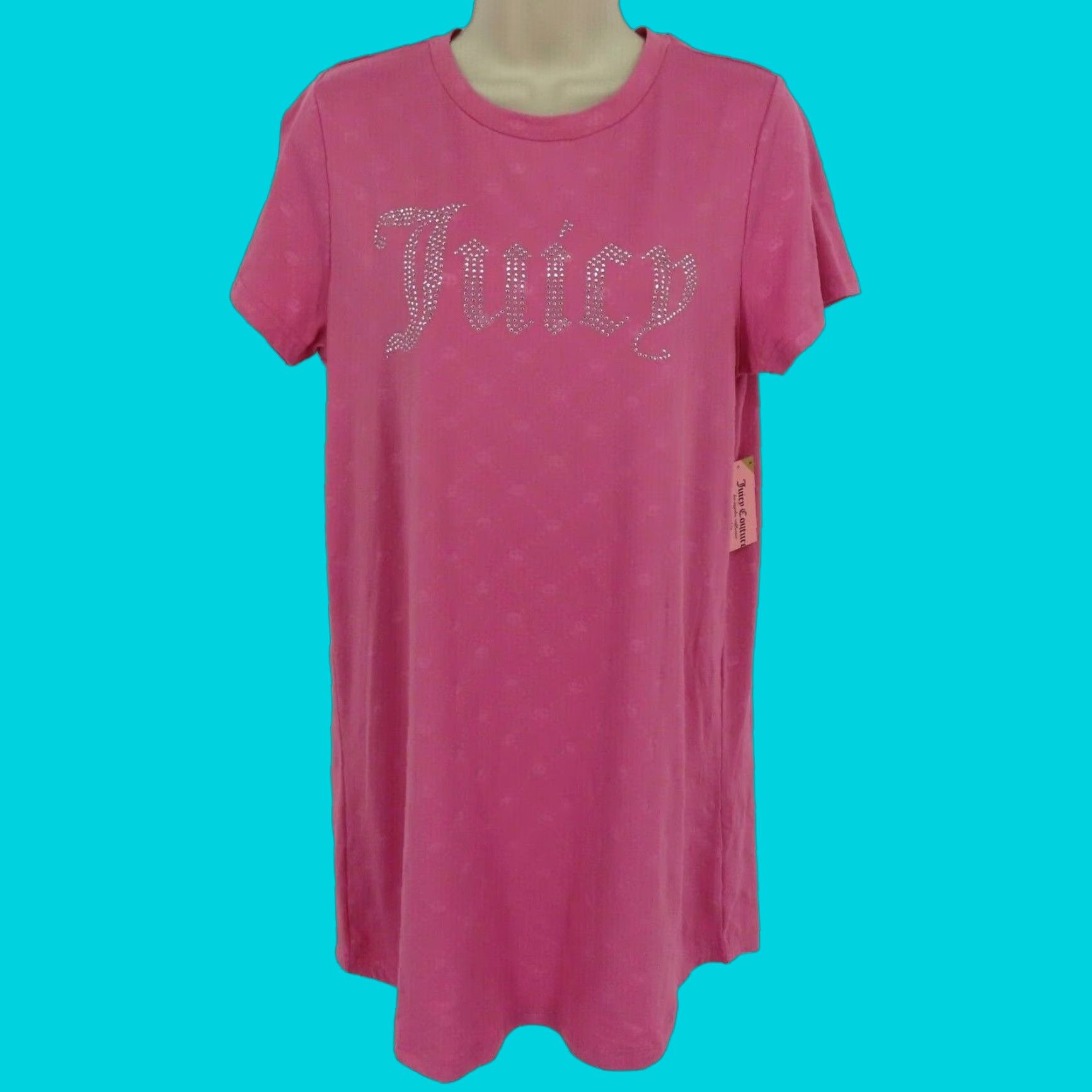Juicy Couture Womens Medium Pink Rhinestone Bling Embossed Crown Sleepshirt NEW
