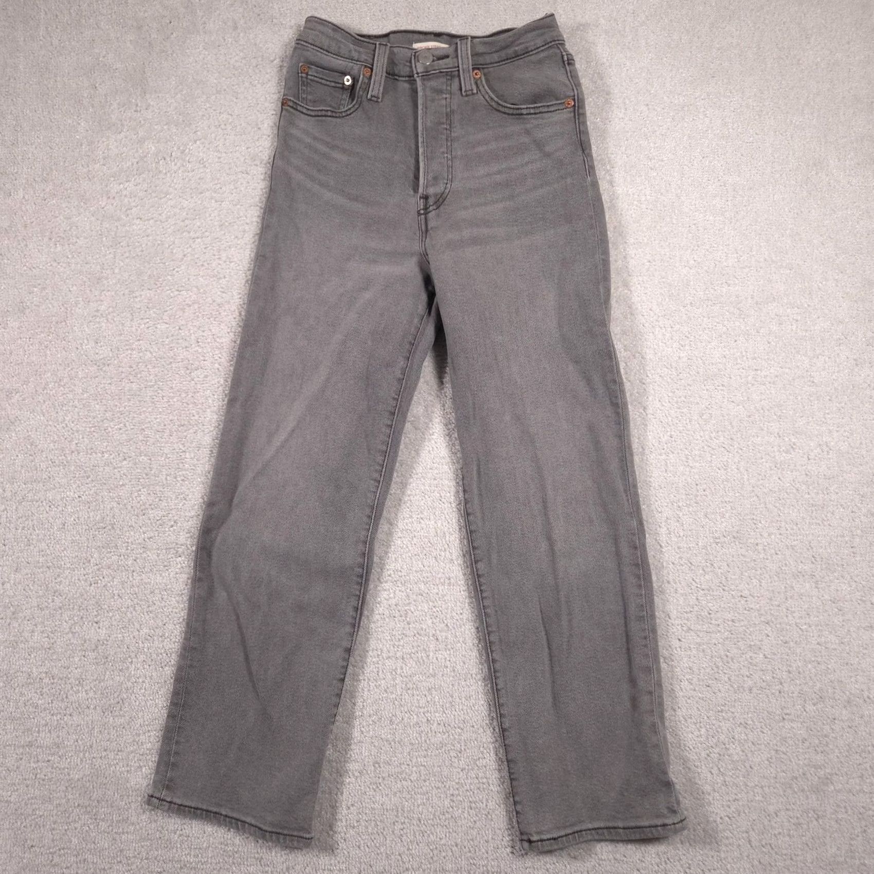Levi's Levi's Ribcage Straight Ankle Jeans Womens 24 Gray High Rise Stretch Denim Jeans Size 42" / US 20 - 2 Thumbnail