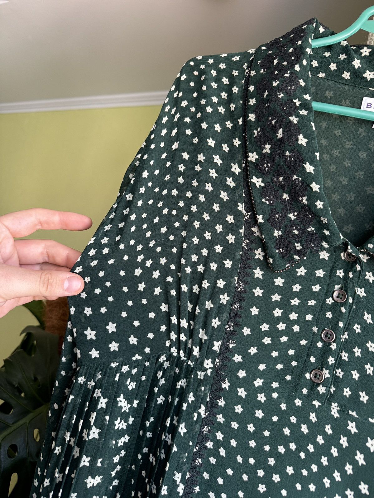 Other Brora Silk Star Print Embroidered Dress Dark Green Size L / US 10 / IT 46 - 5 Thumbnail