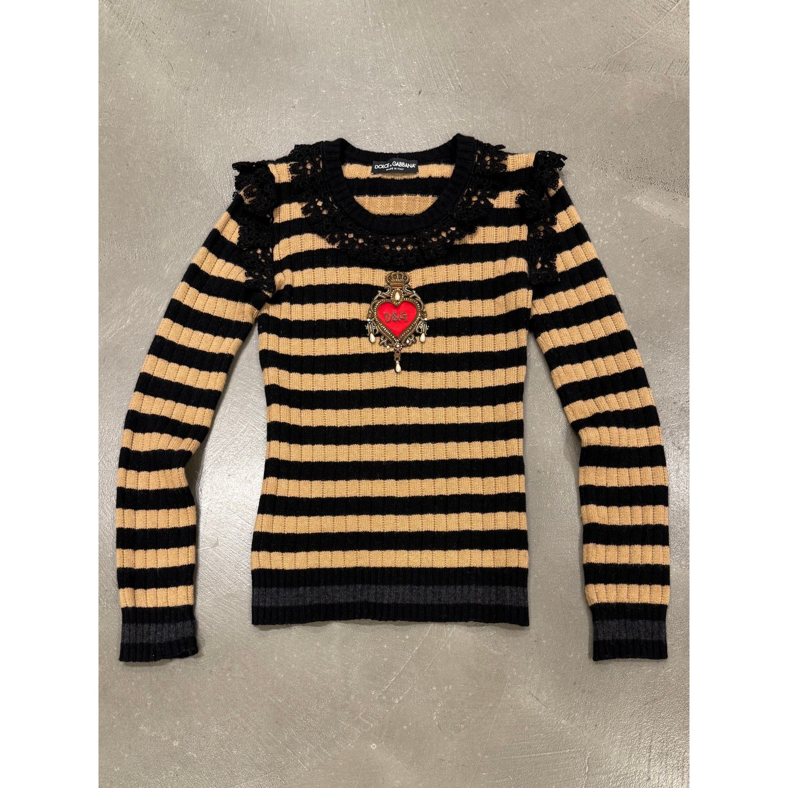 Dolce & Gabbana 2020s Dolce & Gabbana wool & cashmere heart stripe knit Size M / US 6-8 / IT 42-44 - 1 Thumbnail
