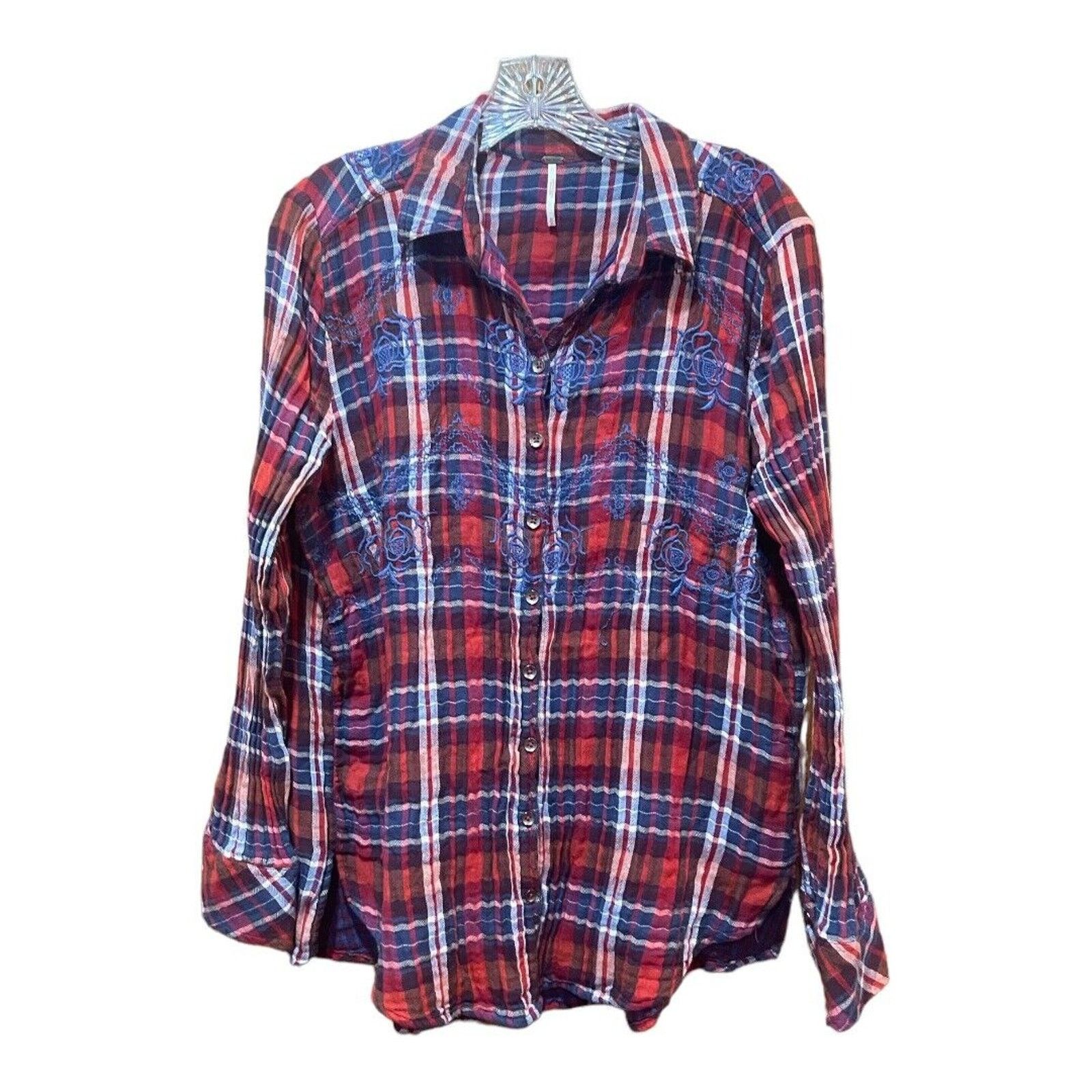 Free People Free People Magical Plaid Embroidered Shirt Flannel Size M / US 6-8 / IT 42-44 - 3 Thumbnail