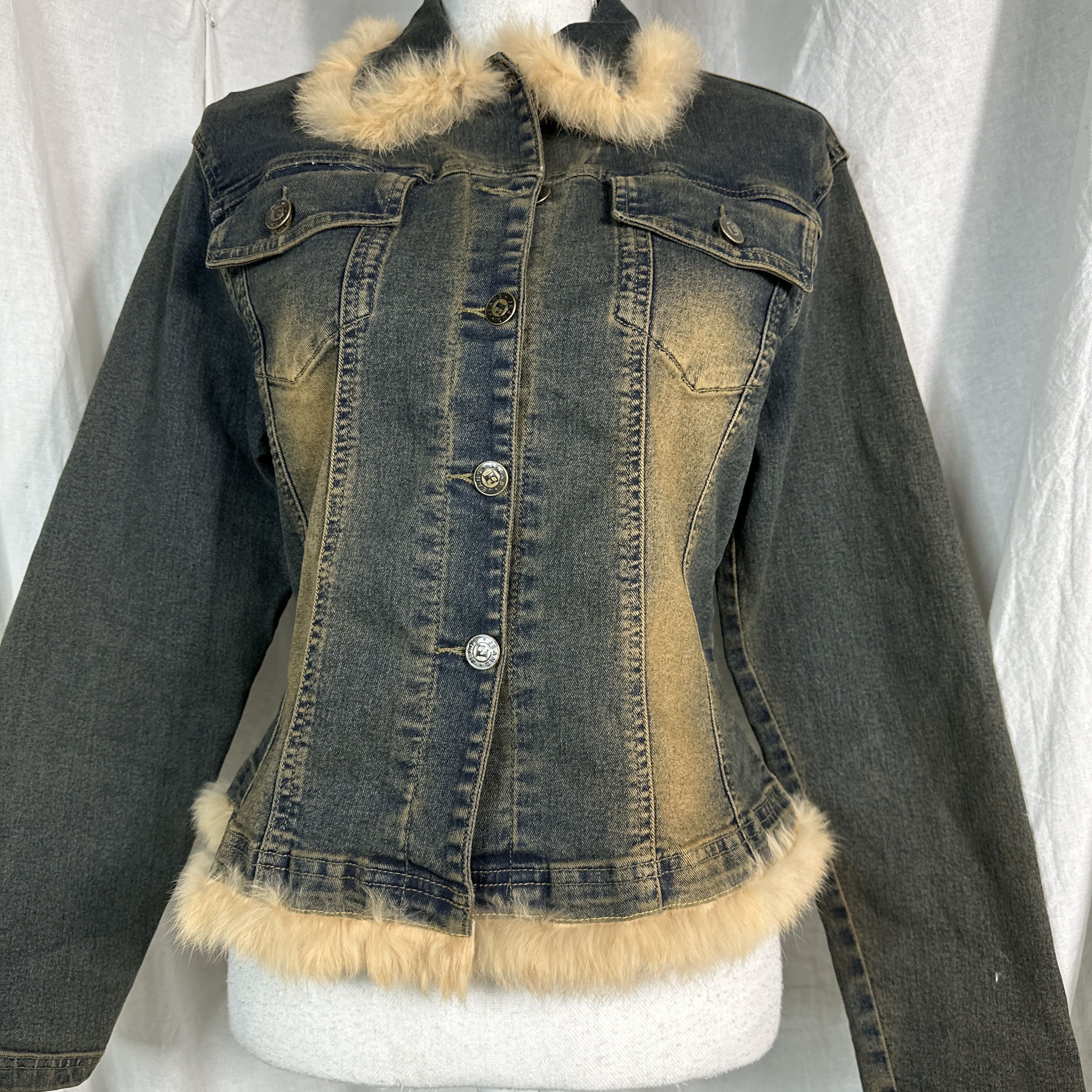 Vintage Vintage Denim Jeans Jacket Faded Fur Y2K Size M / US 6-8 / IT 42-44 - 6 Thumbnail