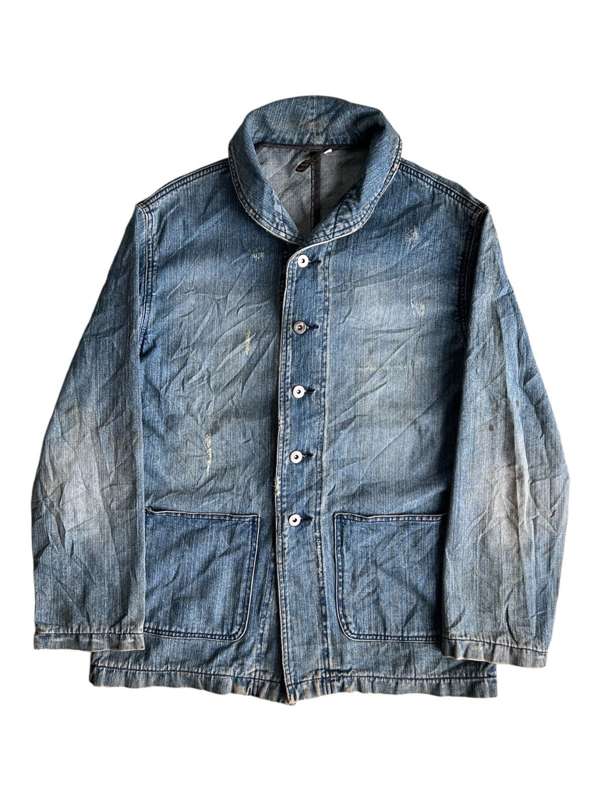 Freewheelers Vintage USN WWII Inspire Shawl Collar Distress Denim Jacket Size US M / EU 48-50 / 2 - 1 Thumbnail