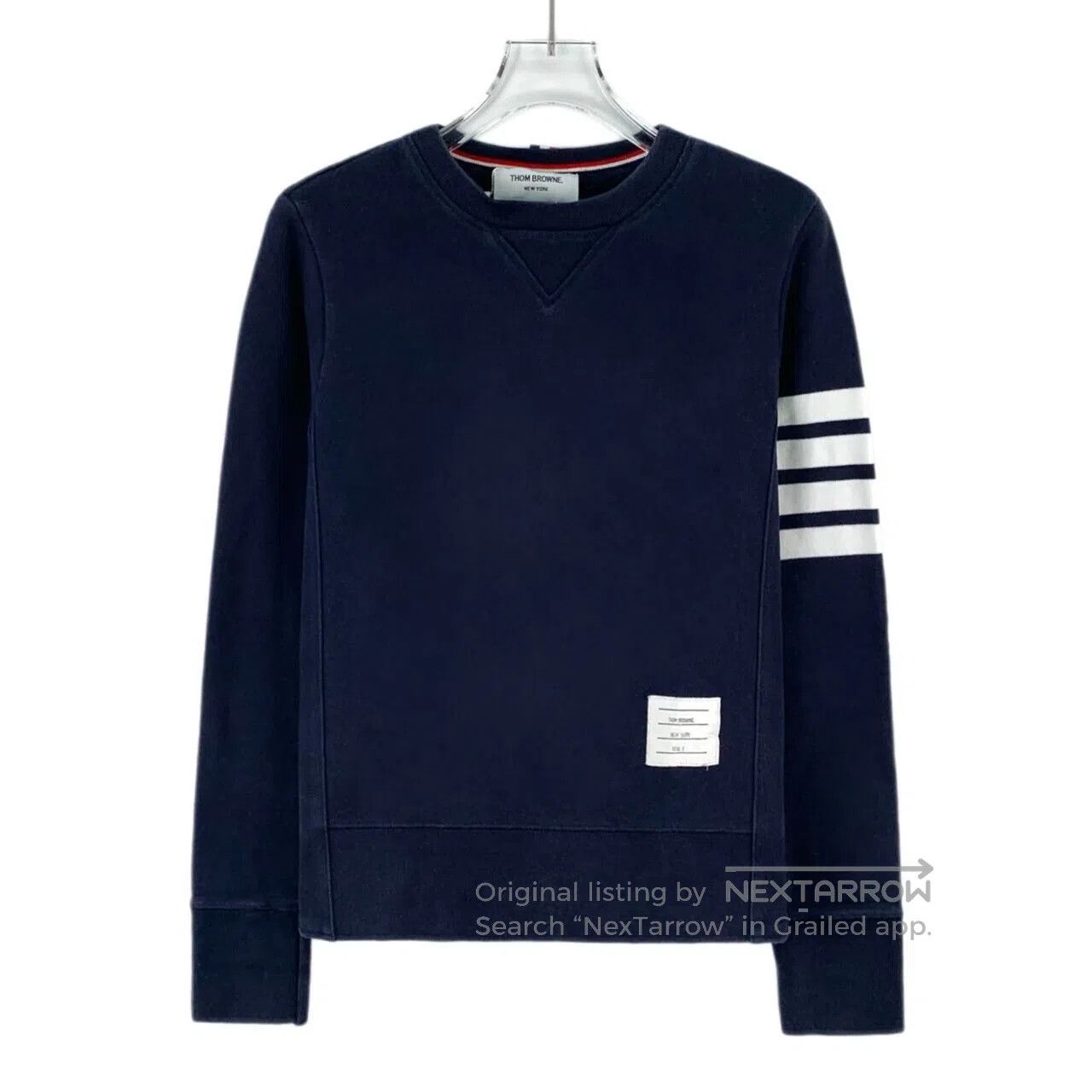 Thom Browne Thom Browne Navy classic four-stripe cotton crew neck long Size US XS / EU 42 / 0 - 1 Thumbnail