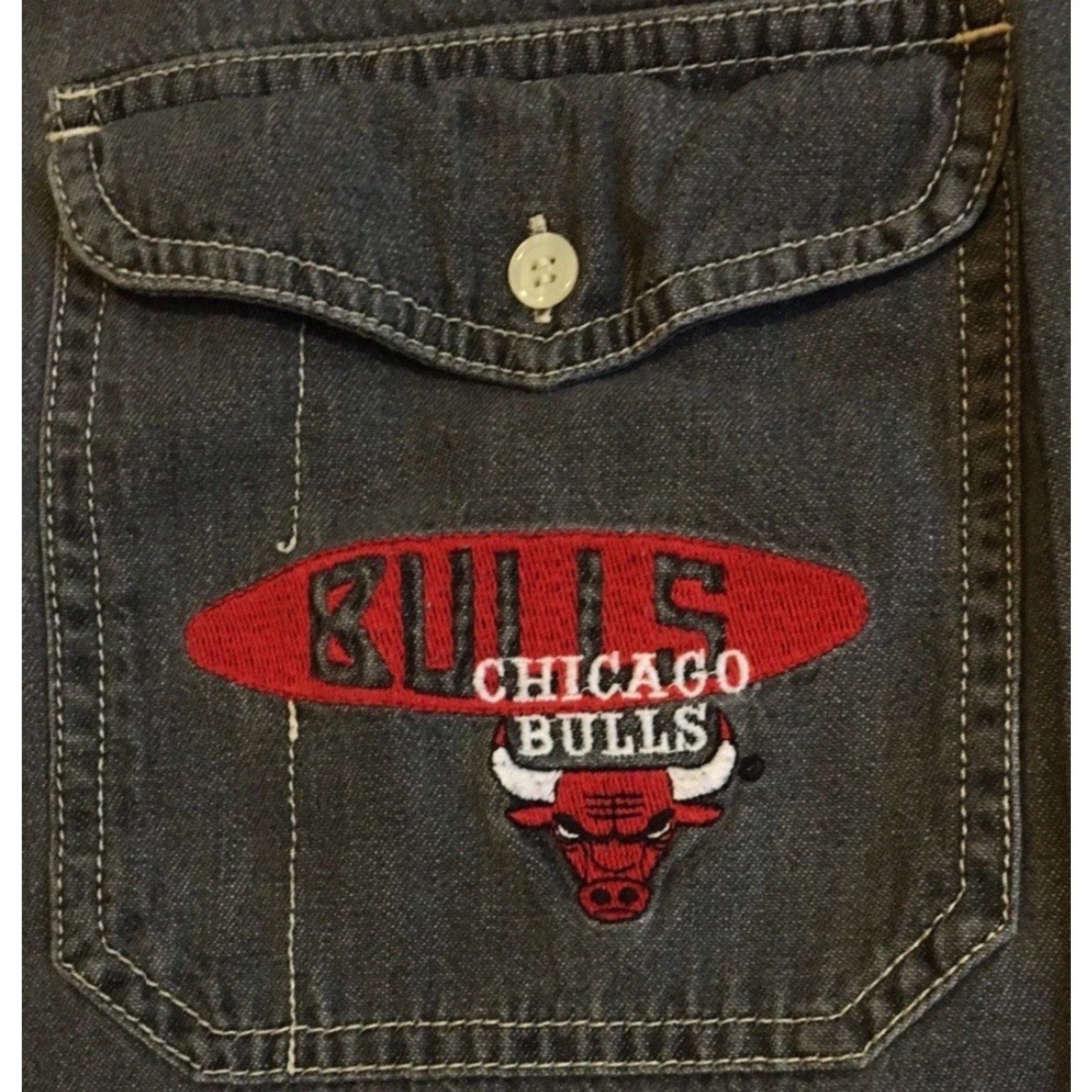 Jordan Brand VINTAGE Chicago Bulls Denim Shirt XL Gray Nike Shirt Mens 90s Grunge Basketball Michael Jordan 80s Biker Punk Rock USA Retro Distressed Size US XL / EU 56 / 4 - 2 Thumbnail