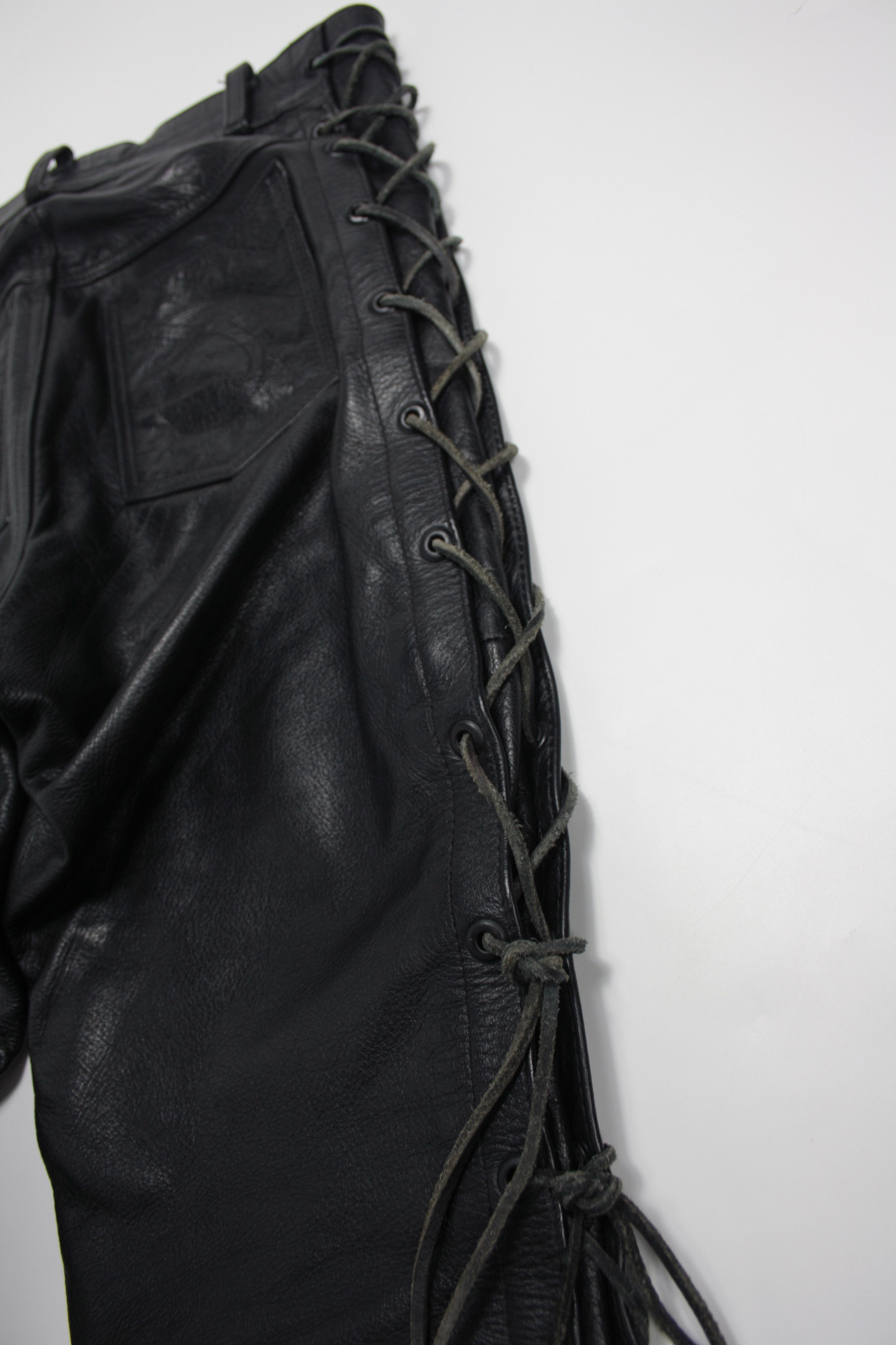 Genuine Leather × Vintage Vintage 90s Biker Riding Genuine Leather Laces Pants Size US 28 / EU 44 - 12 Thumbnail