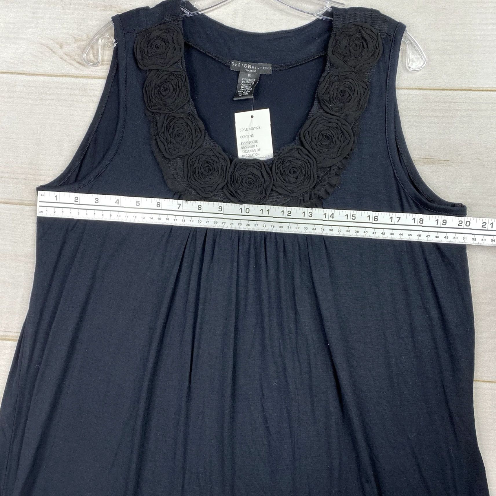 Vintage Design History Blouse 1X Black Floral Sleeveless Scoop Crew Neck Bohemian Casual Summer Women’s Size XL / US 12-14 / IT 48-50 - 5 Thumbnail