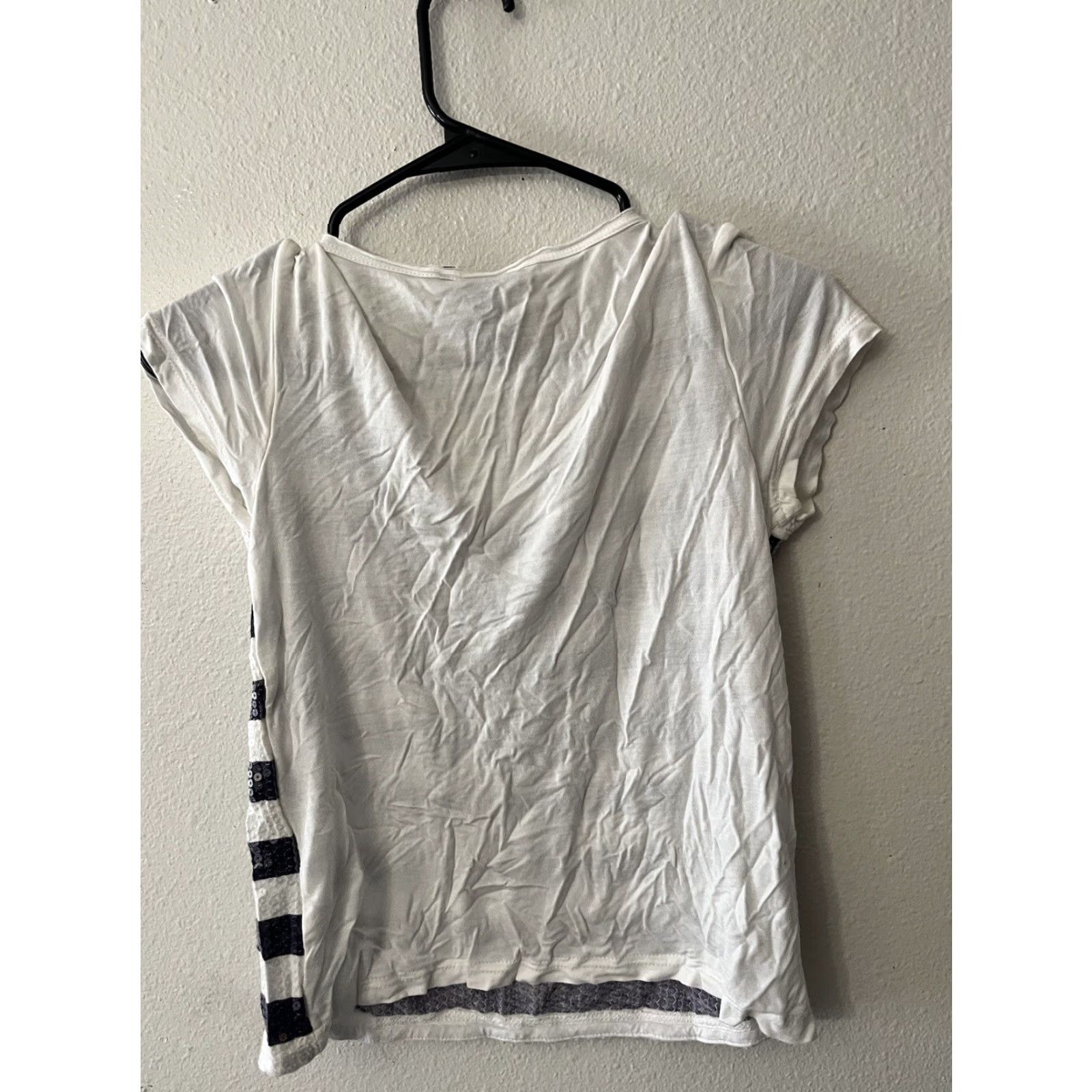 H&M H&M Sequin Striped Short Sleeve Blouse Size XS Blue Womens Size XS / US 0-2 / IT 36-38 - 3 Thumbnail