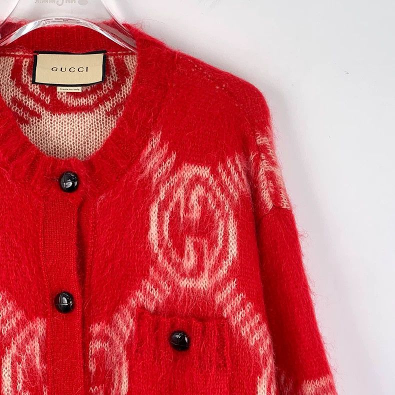 Gucci Gucci Red logo full-printed horsehair round-neck single-br Size L / US 10 / IT 46 - 3 Thumbnail