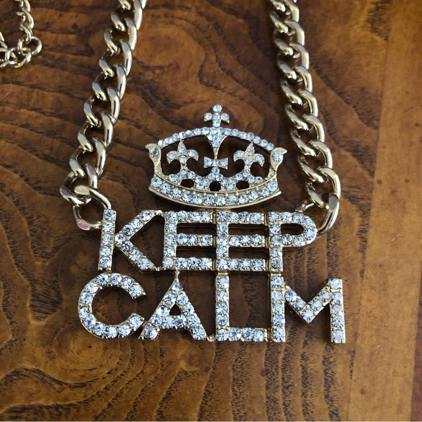 Jewelry Bling bold clear rhinestone “KEEP CALM” chain link necklace Size ONE SIZE - 9 Thumbnail
