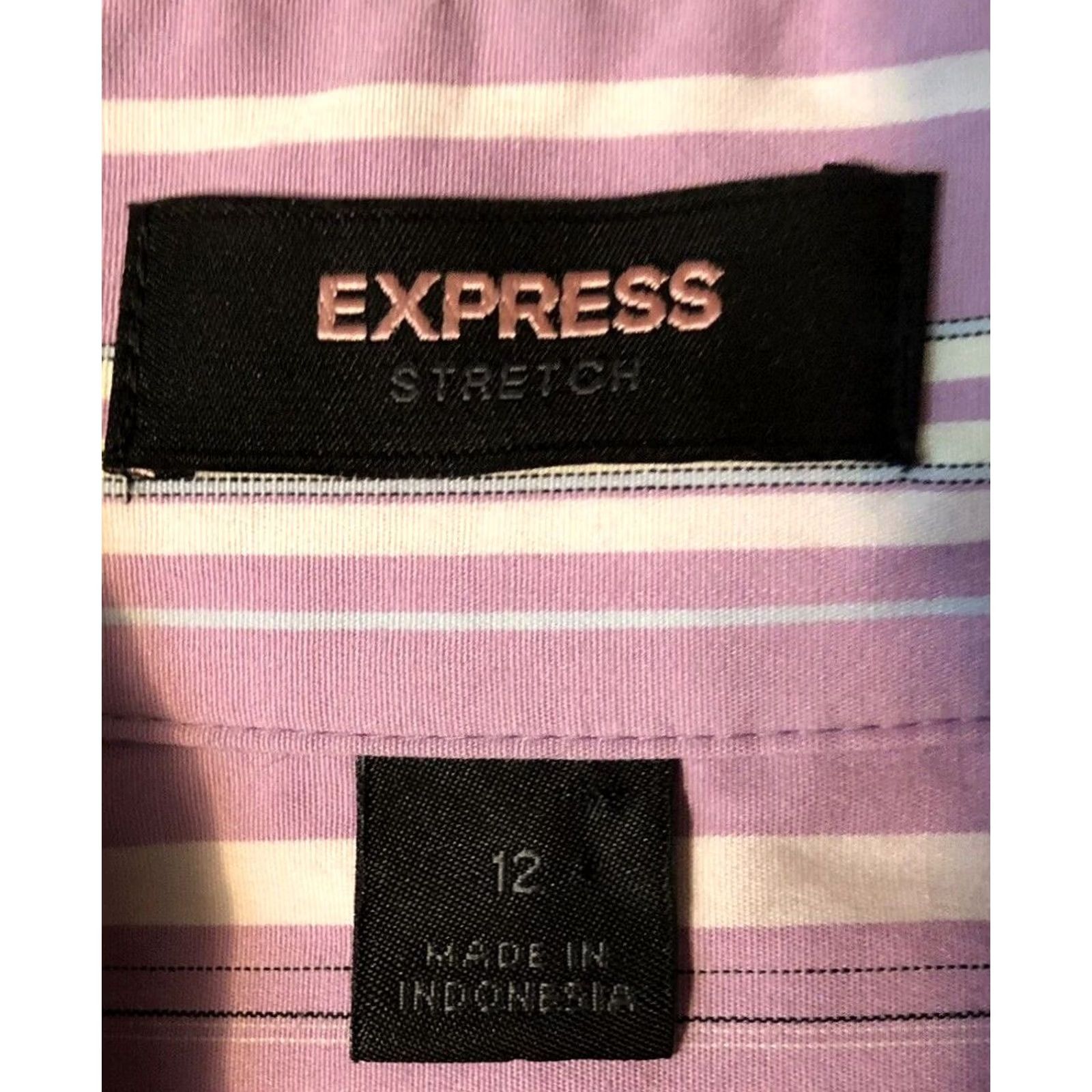Express VINTAGE Express Button-Up Blouse 12 Purple Stripe Long Sleeve Shirt Womens 12 Purple Stripe y2k career workwear Size XL / US 12-14 / IT 48-50 - 4 Thumbnail
