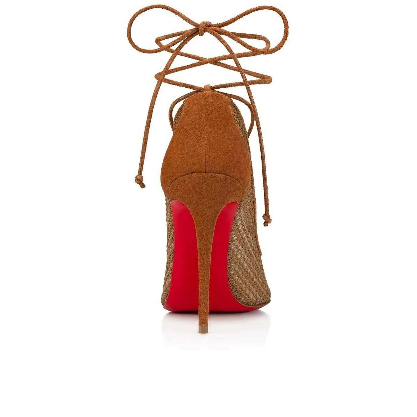 Christian Louboutin Peropik 100 Biscotto Brown Suede Lace Up Tie Heel Pump 37 Size US 7 / IT 37 - 10 Thumbnail