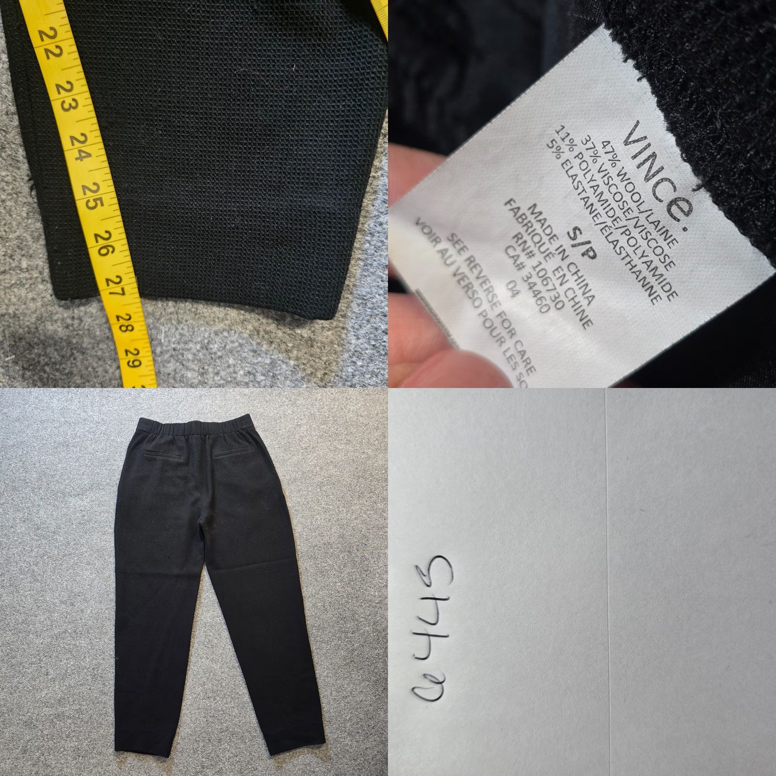 Vince Vince Pants Womens Size S Black Waffle Knit Wool Blend Tapered Pull On Casual Ranked Regular Ankle 27 In Inseam City Seasonal Fall Winter Spring Women Size 28" / US 6 / IT 42 - 8 Thumbnail