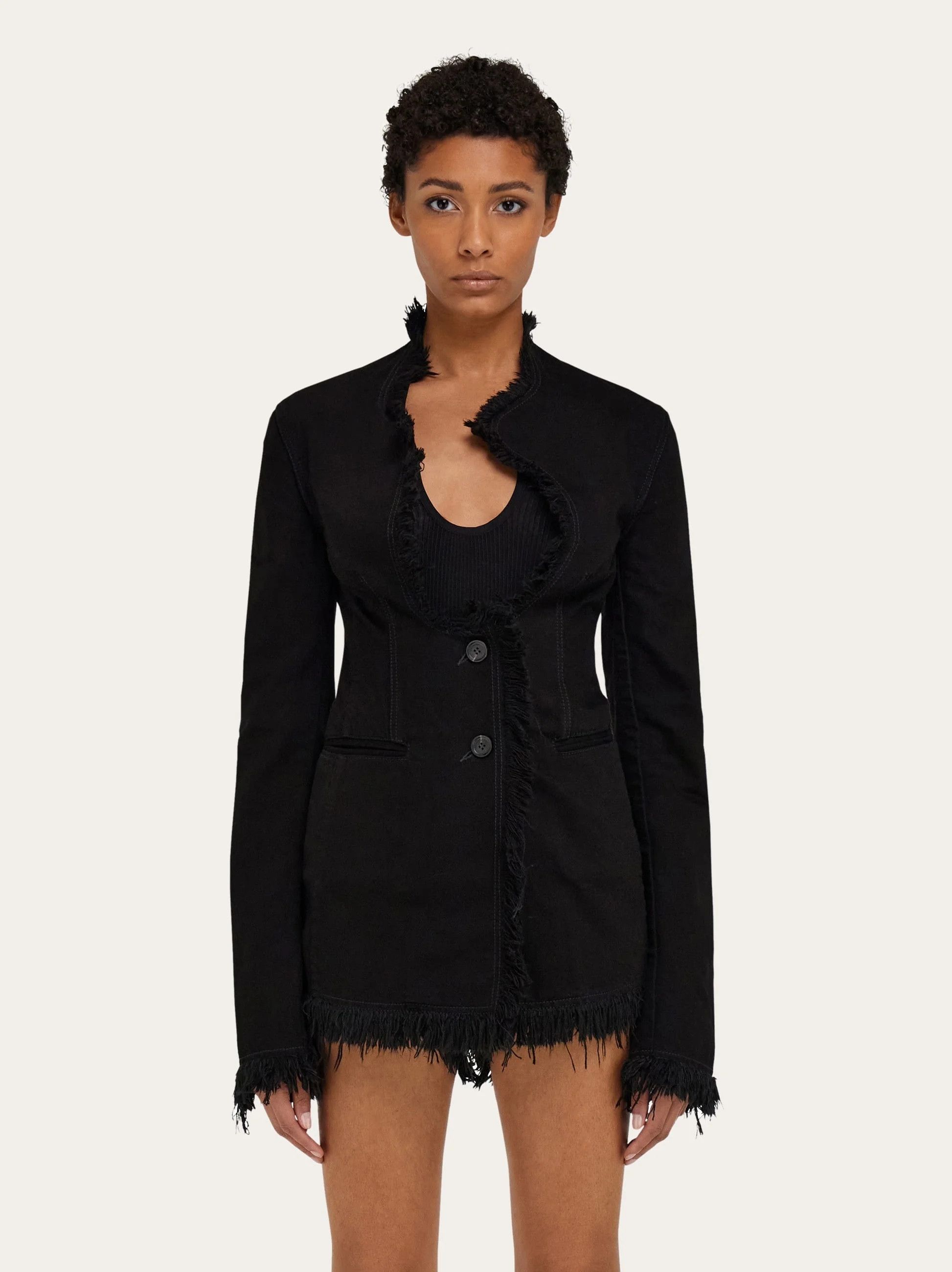Salvatore Ferragamo o1s1rm0526 Fringed Blazer in Black Size XS / US 0-2 / IT 36-38 - 2 Thumbnail
