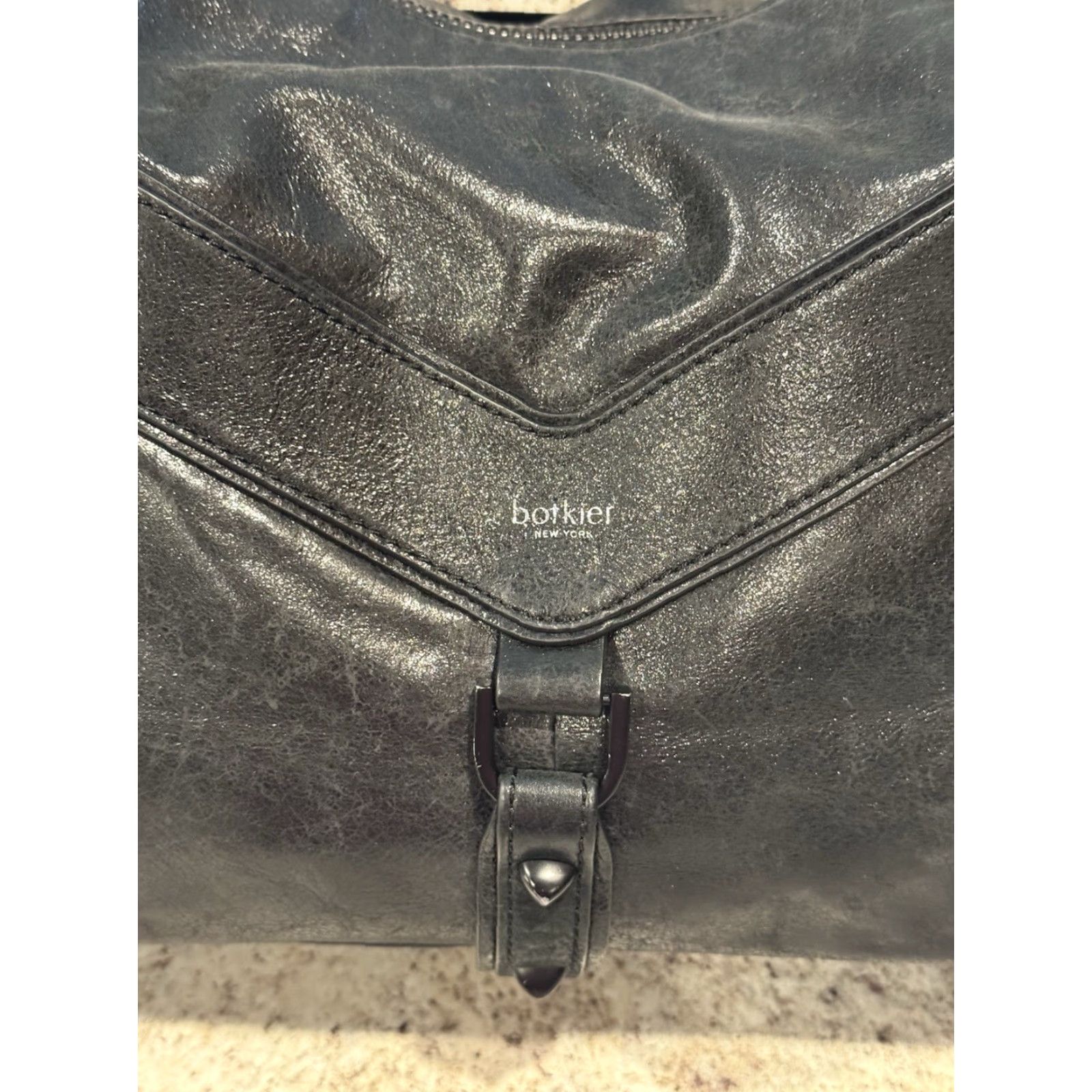 Vintage Botkier New York Black Metallic Leather Hobo Satchel Bag Purse Women Large Leather Black Metallic Finish Size ONE SIZE - 2 Thumbnail