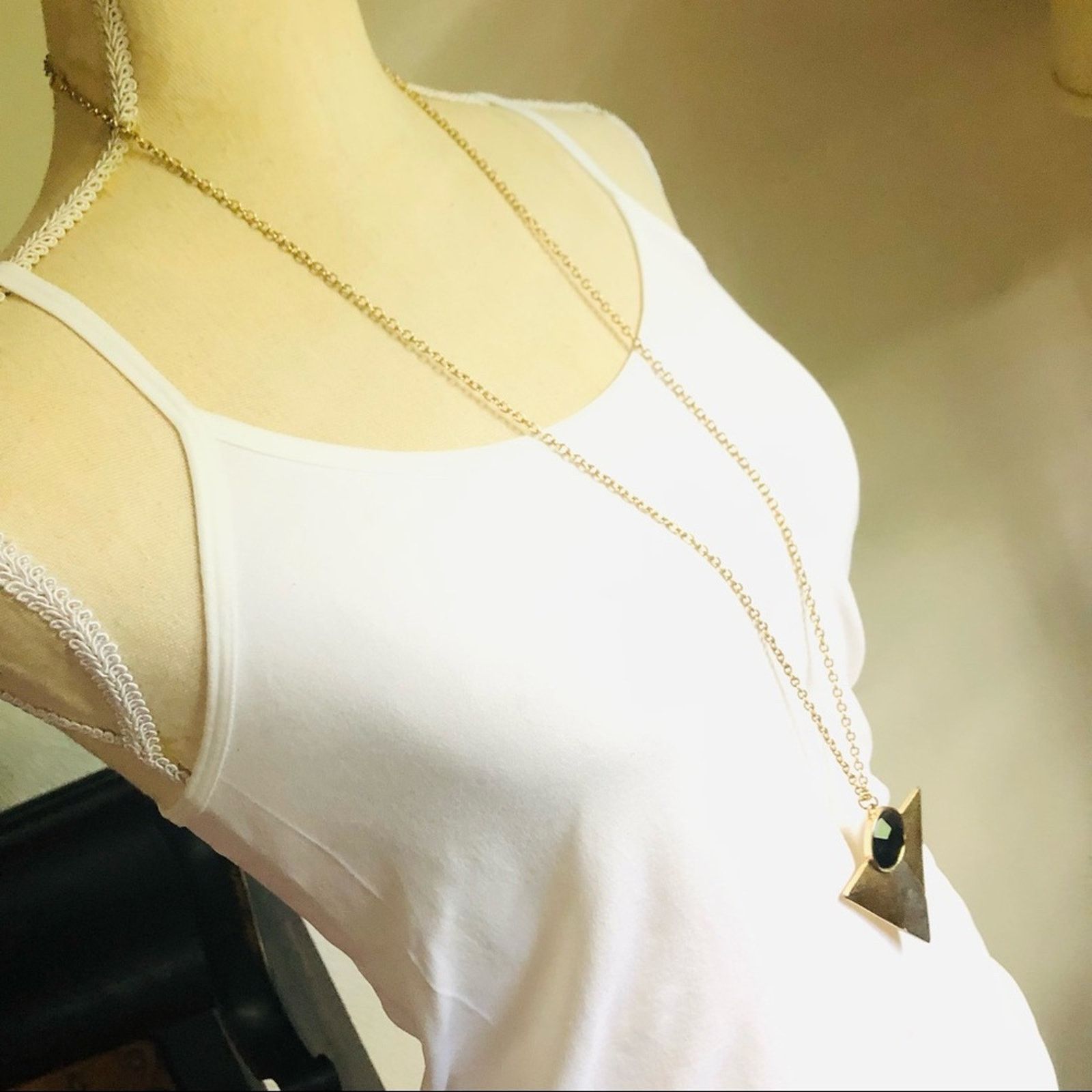 Jewelry Tri-tone dagger style amulet faceted stone necklace Size ONE SIZE - 5 Thumbnail